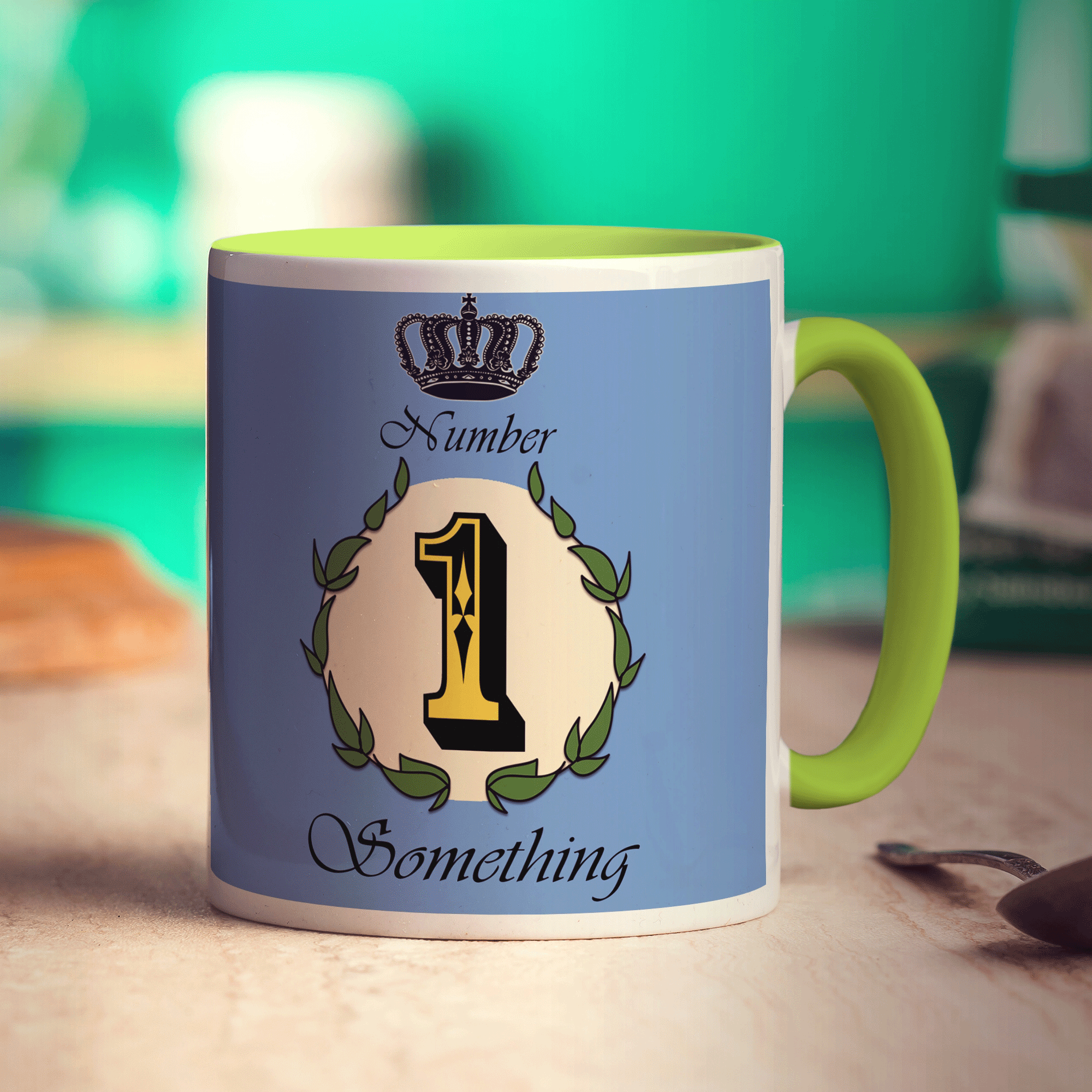 Number 1 Decorative Personalised Mug - Blue - Standard 330ml (11oz) / Green