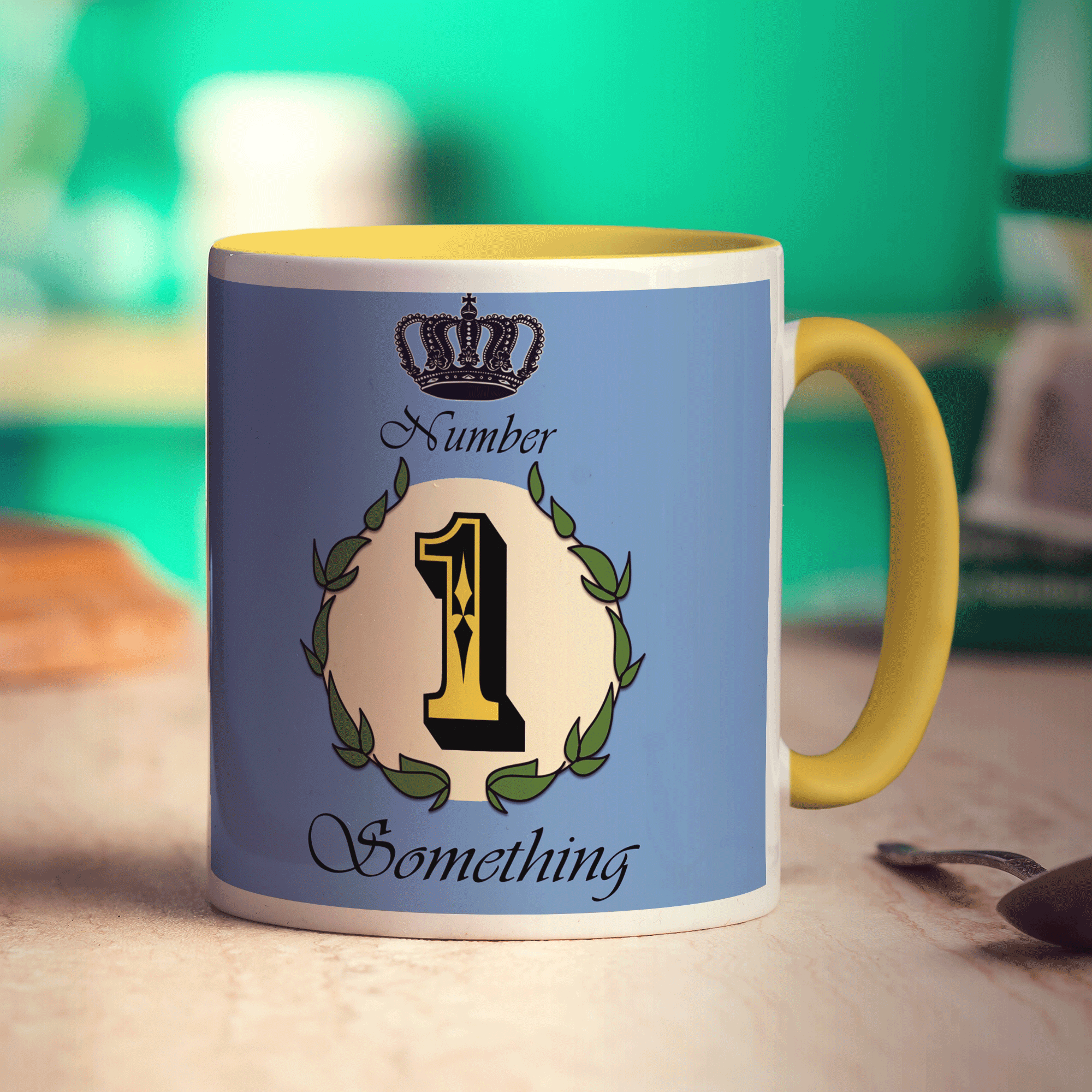 Number 1 Decorative Personalised Mug - Blue - Standard 330ml (11oz) / Yellow