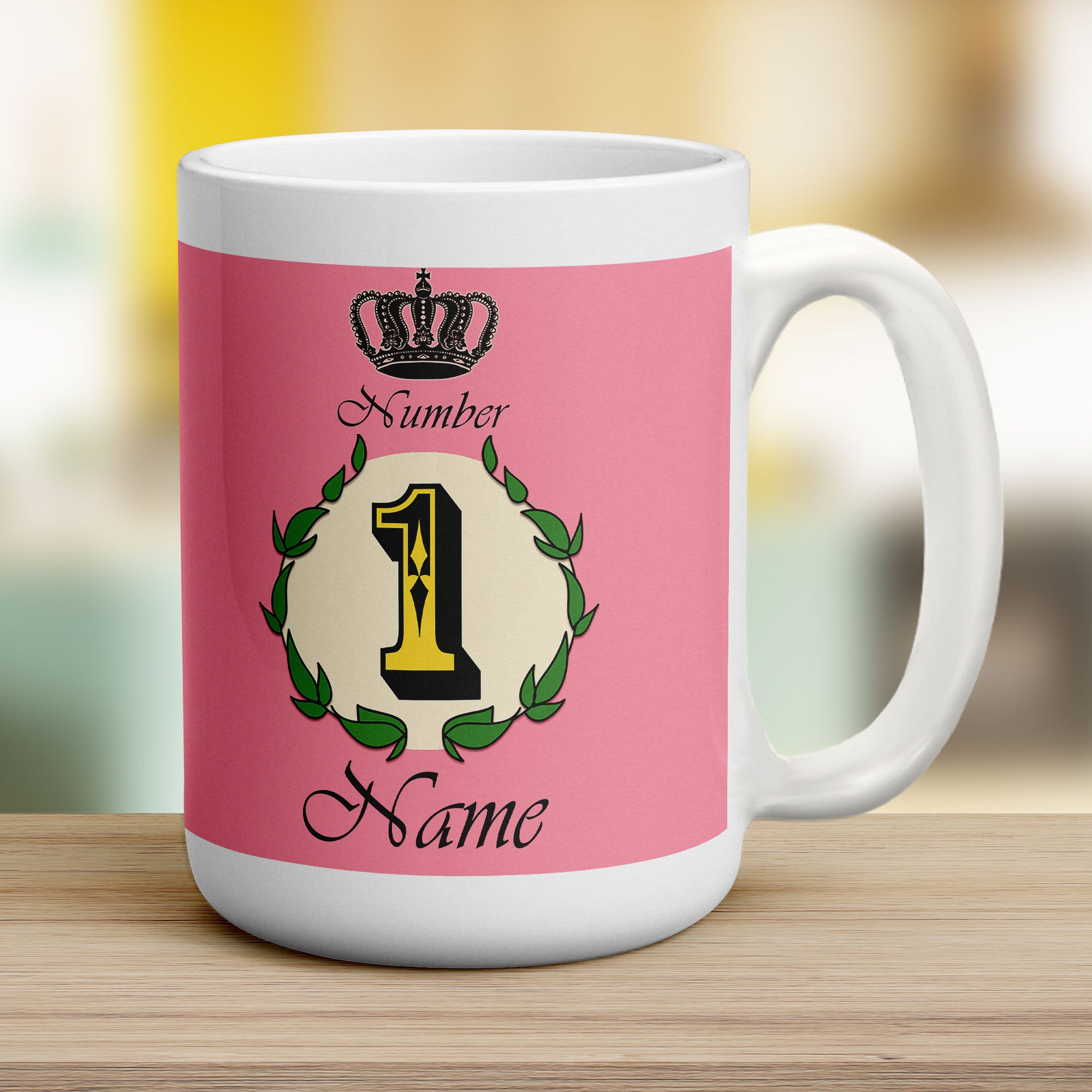 Number 1 Decorative Personalised Mug - Pink - Jumbo 440ml (15oz) / White