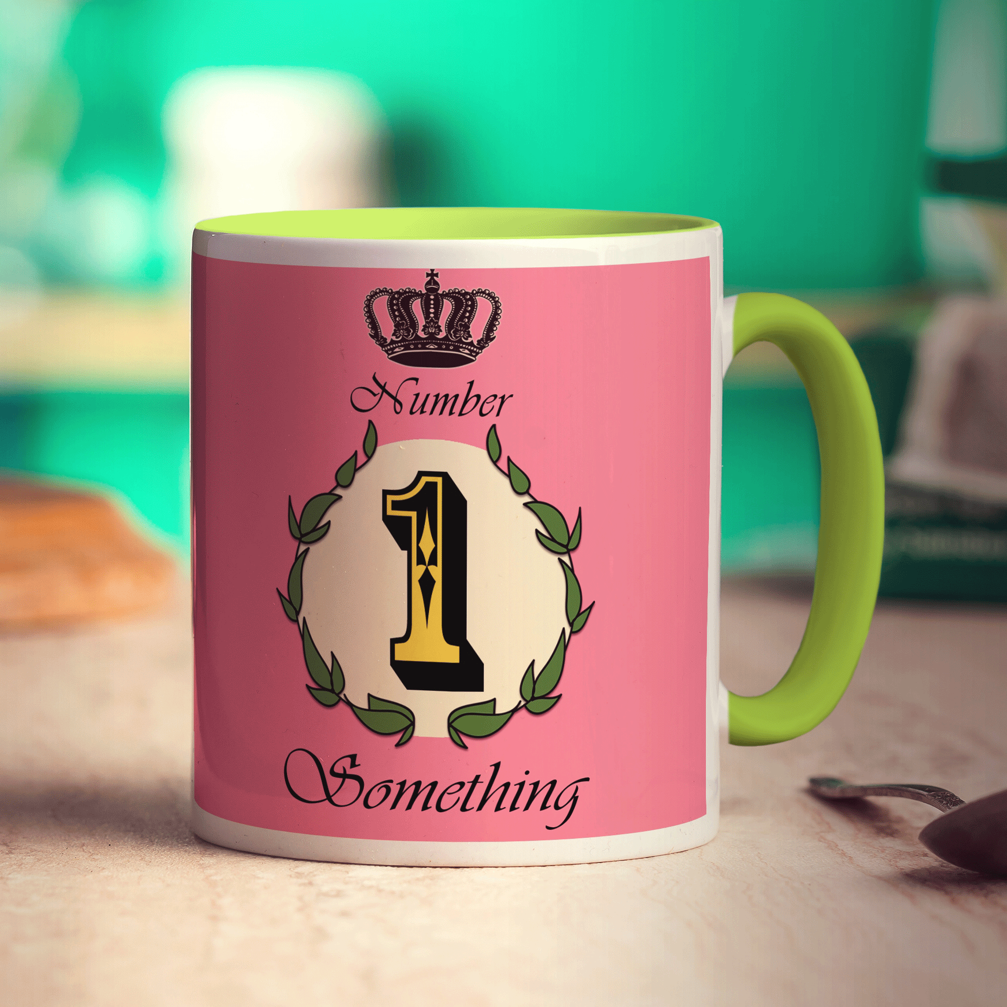 Number 1 Decorative Personalised Mug - Pink - Standard 330ml (11oz) / Green