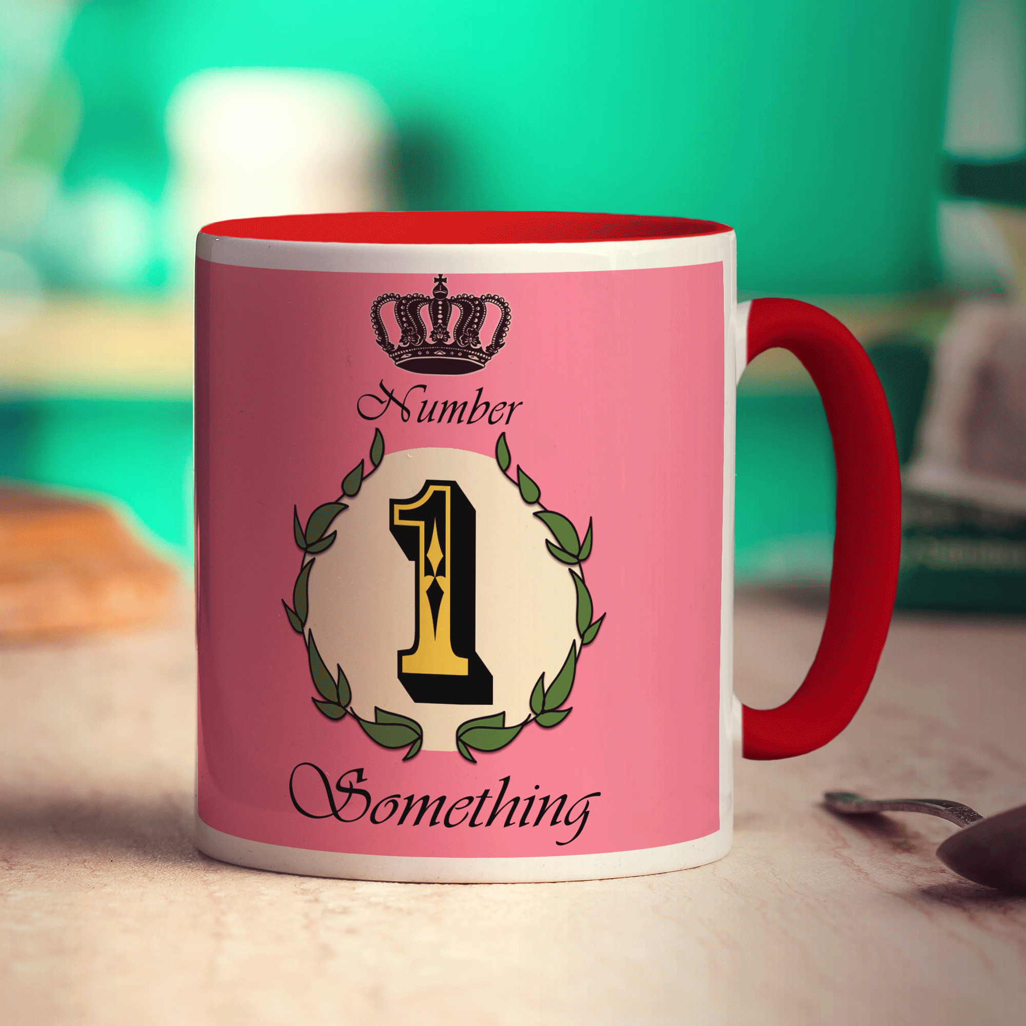 Number 1 Decorative Personalised Mug - Pink - Standard 330ml (11oz) / Red