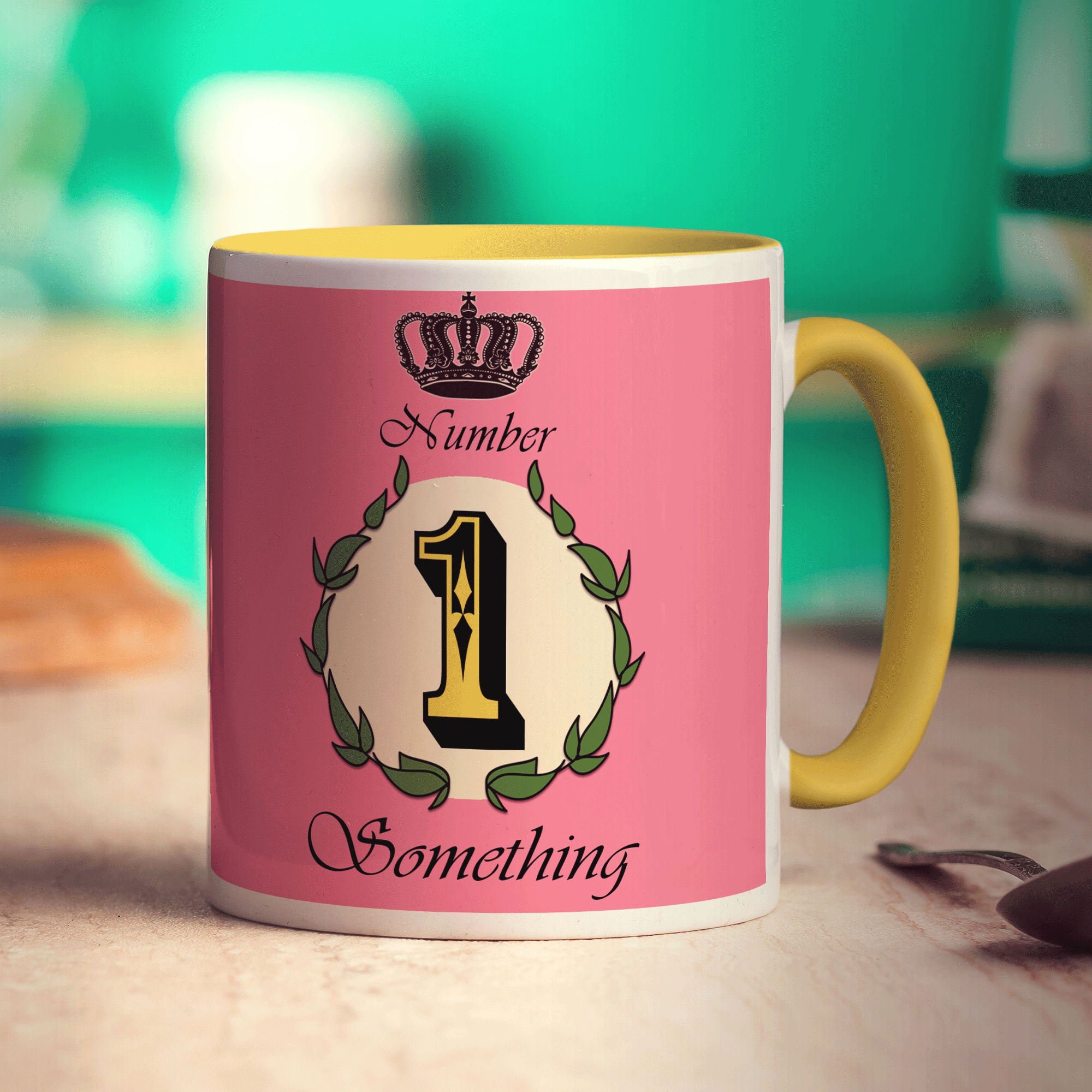 Number 1 Decorative Personalised Mug - Pink - Standard 330ml (11oz) / Yellow