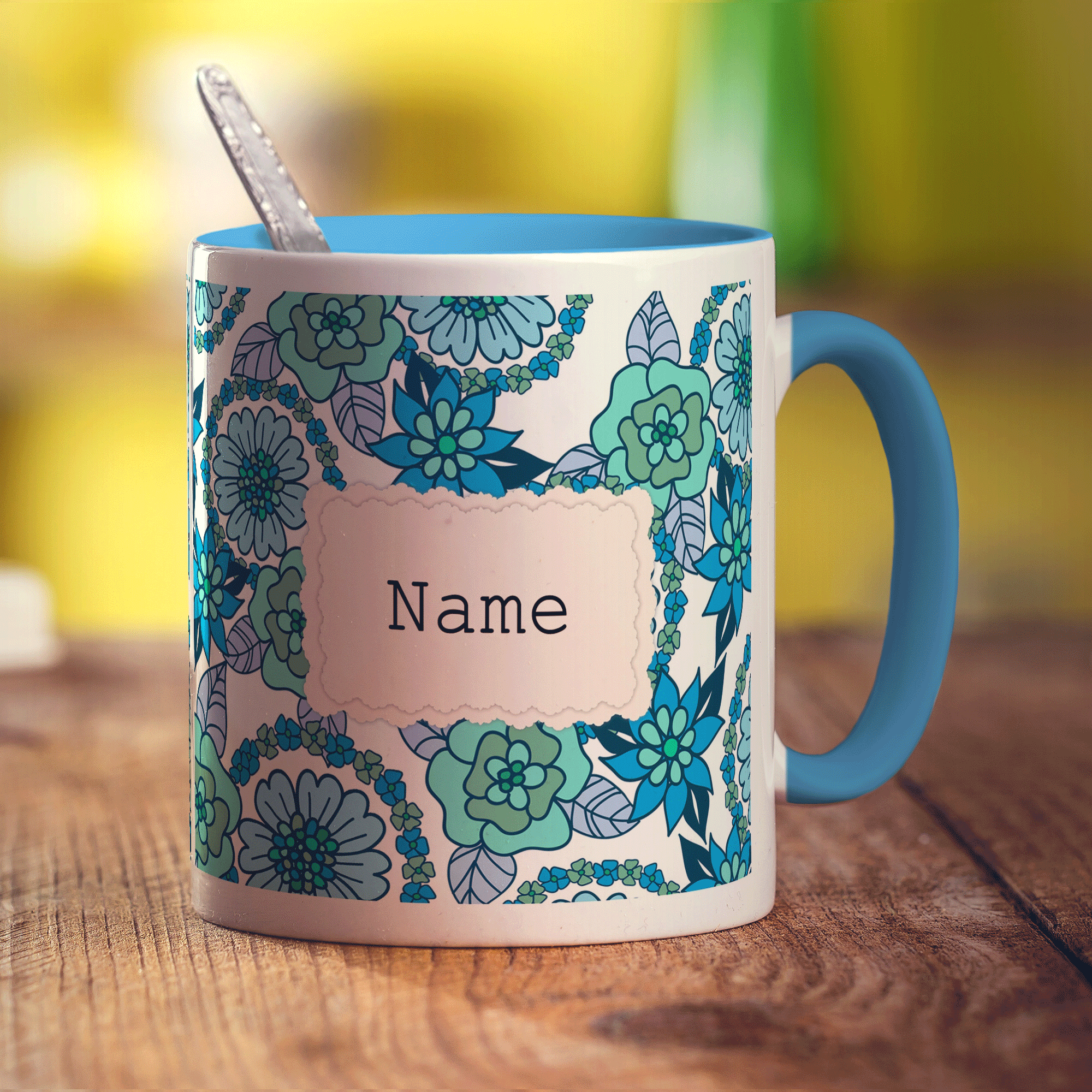 Vintage Style Personalised Name Mug - Blue
