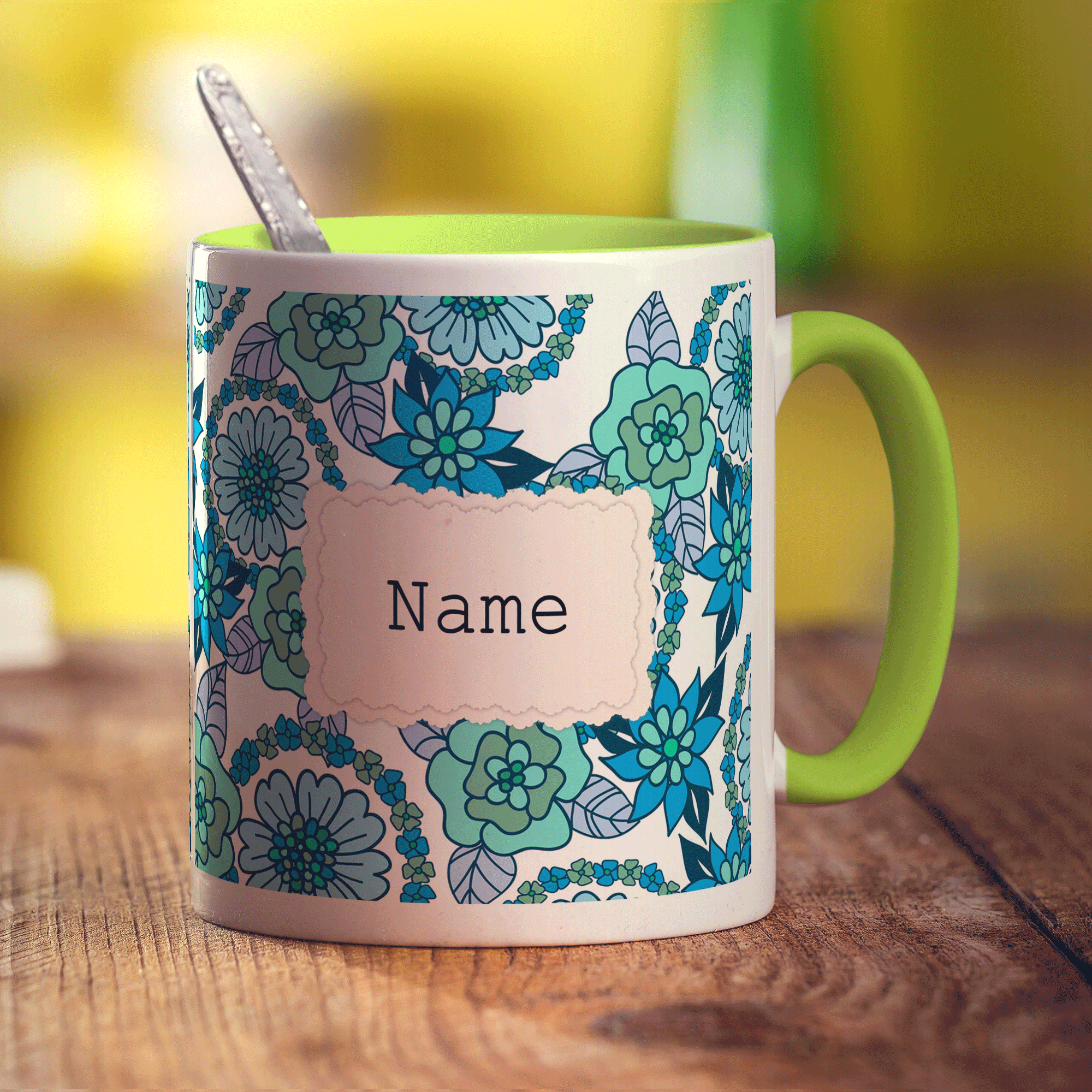 Vintage Style Personalised Name Mug - Blue