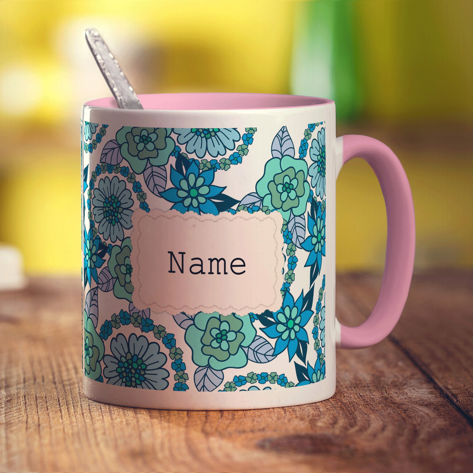 Vintage Style Personalised Name Mug - Blue