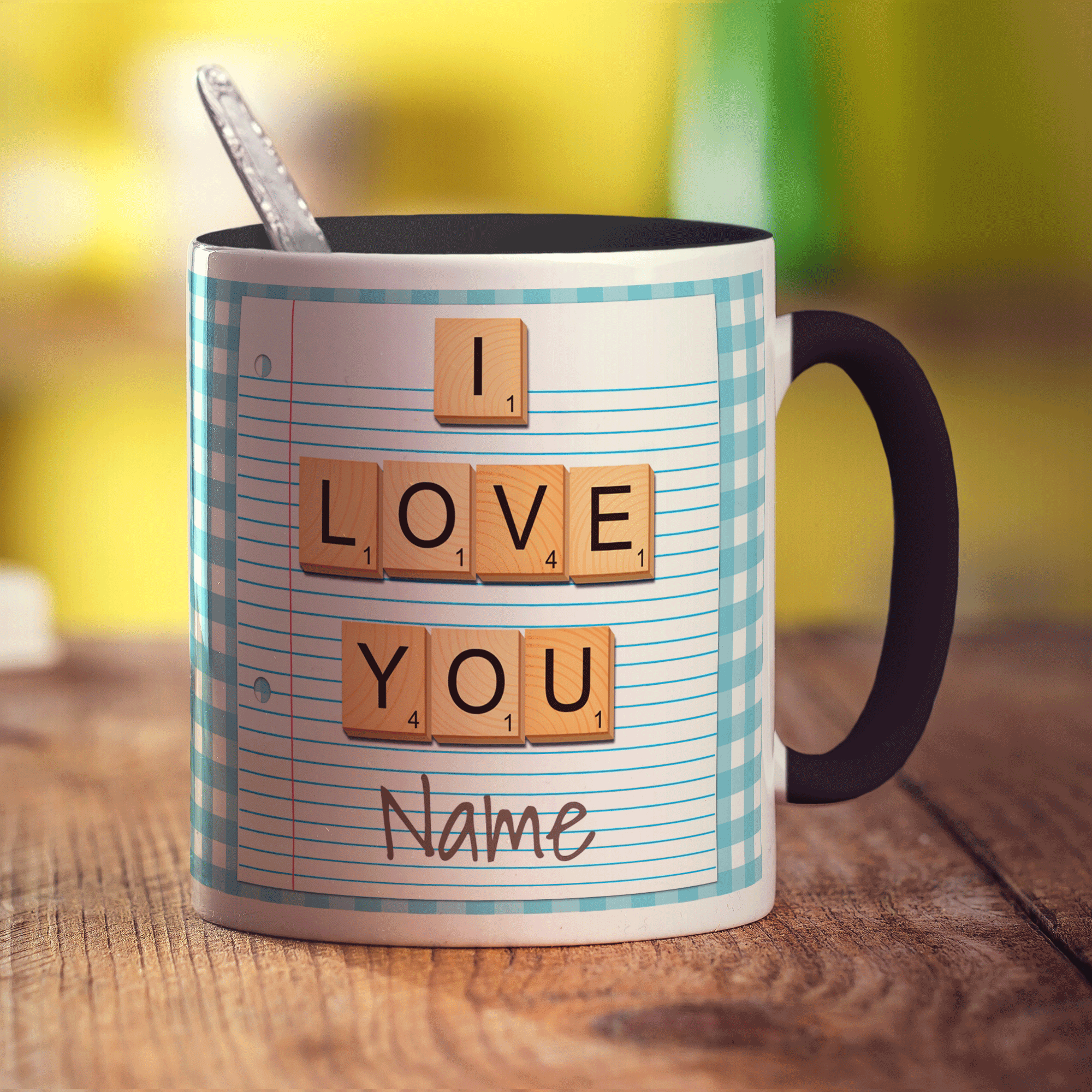 I love you - Wooden Letters Personalised Mug - Standard 330ml (11oz) / Black