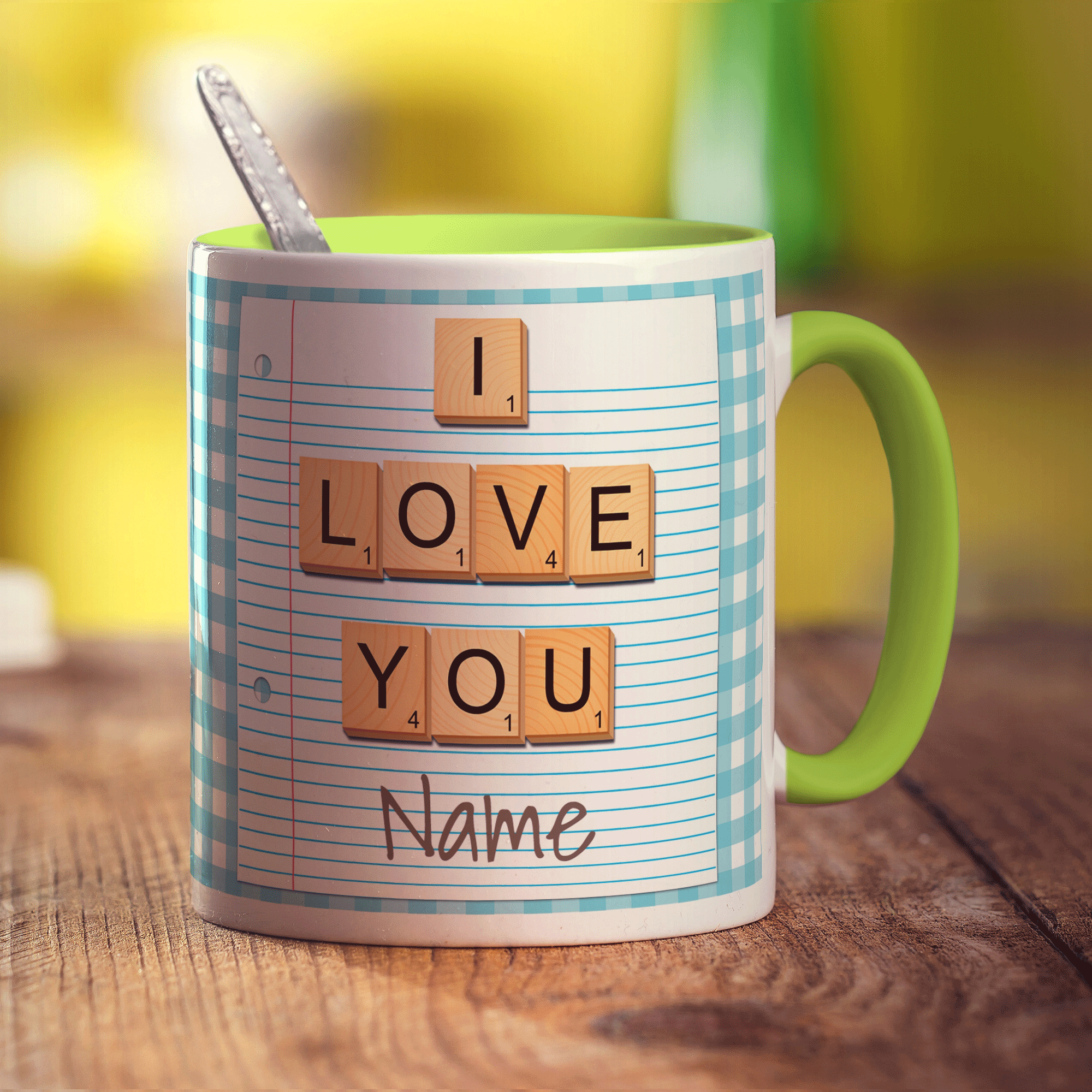 I love you - Wooden Letters Personalised Mug - Standard 330ml (11oz) / Green