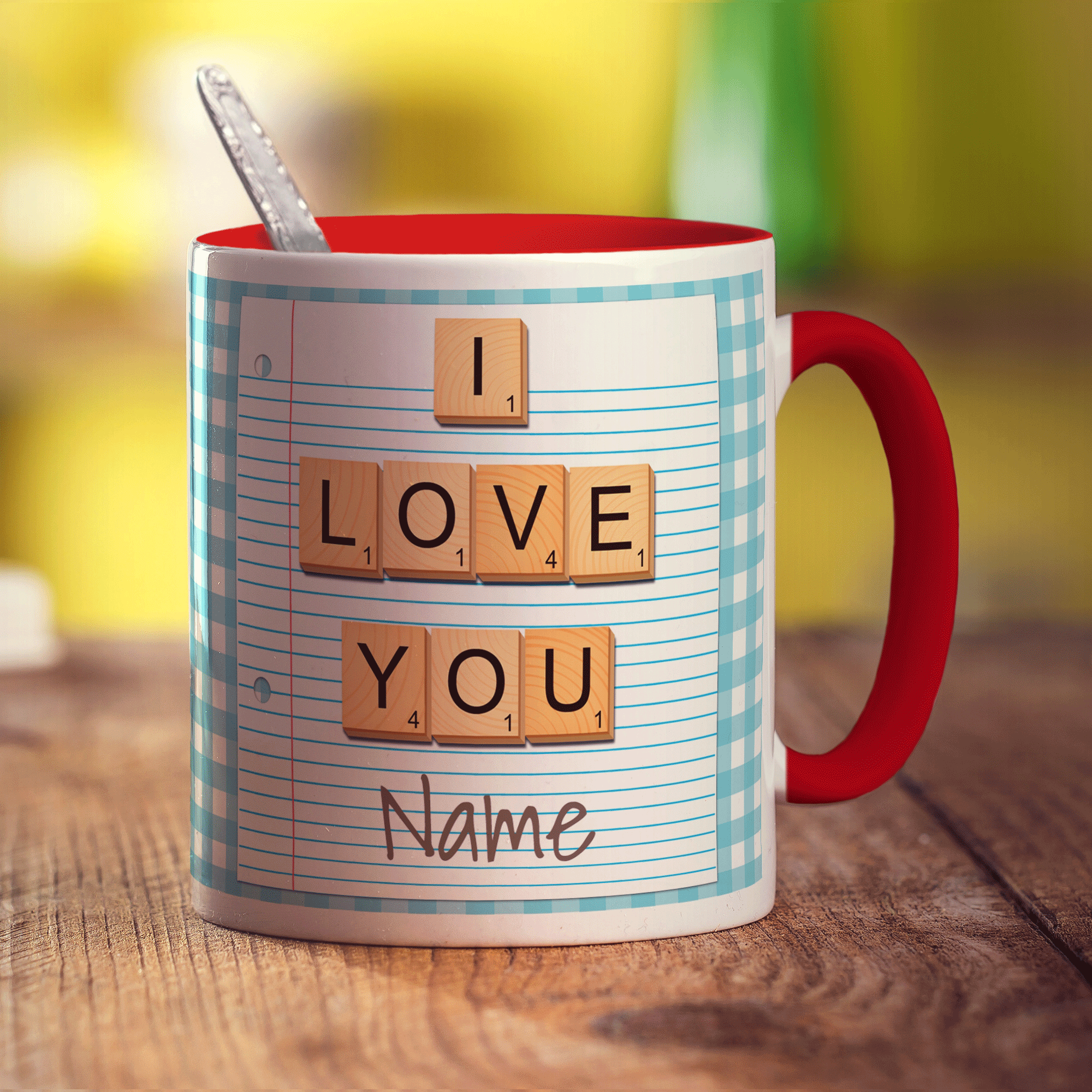 I love you - Wooden Letters Personalised Mug - Standard 330ml (11oz) / Red