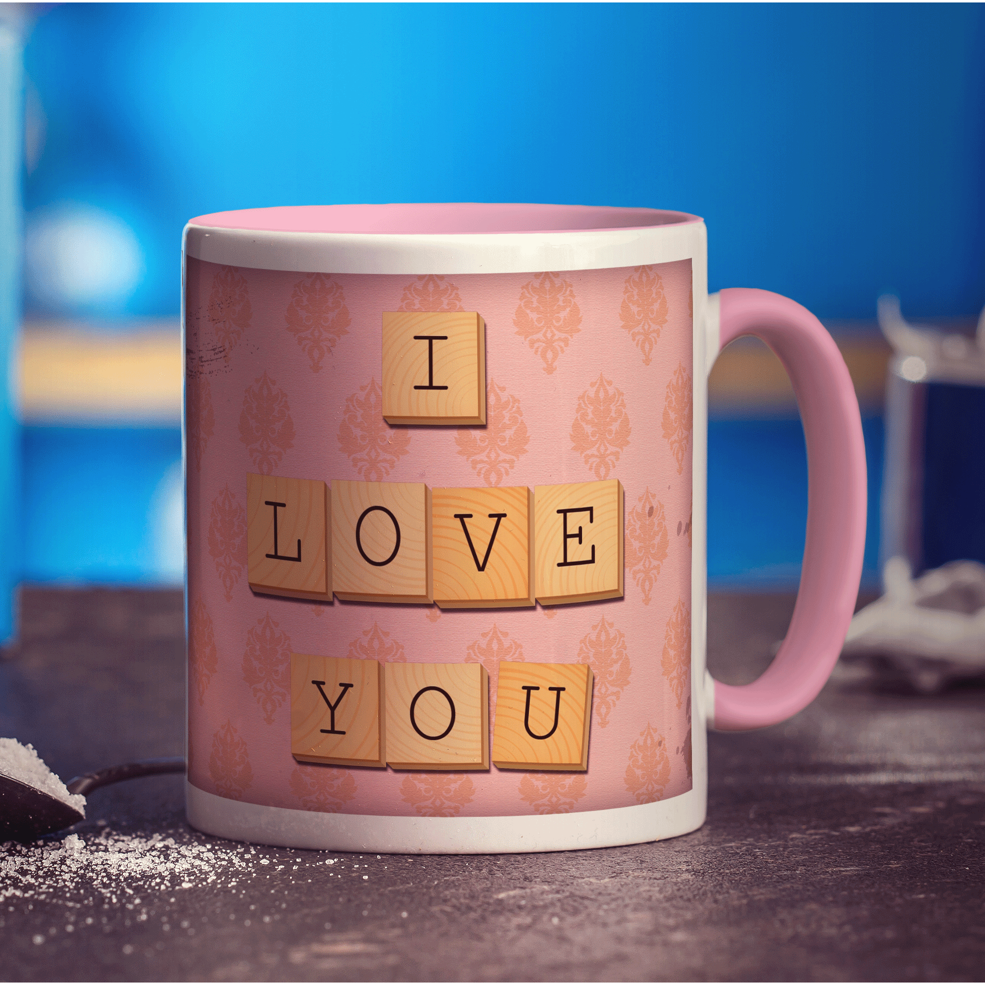 I Love You - Pink Illustrated Wooden Letters Mug - Standard 330ml (11oz) / Pink
