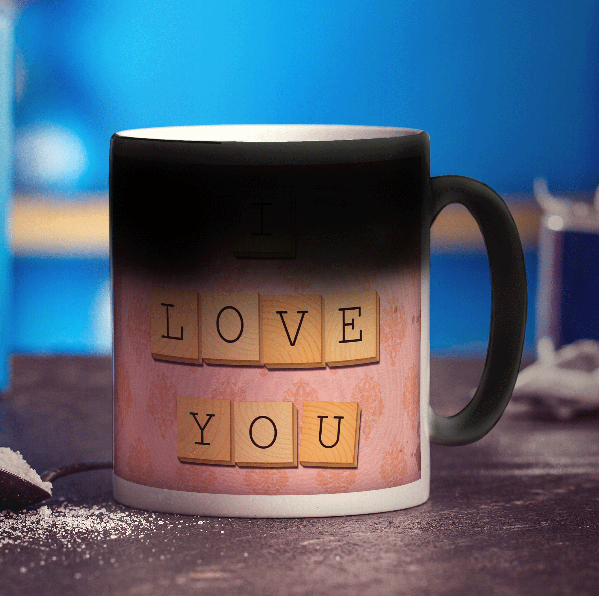 I Love You - Pink Illustrated Wooden Letters Mug - Standard 330ml (11oz) / Magic Mug