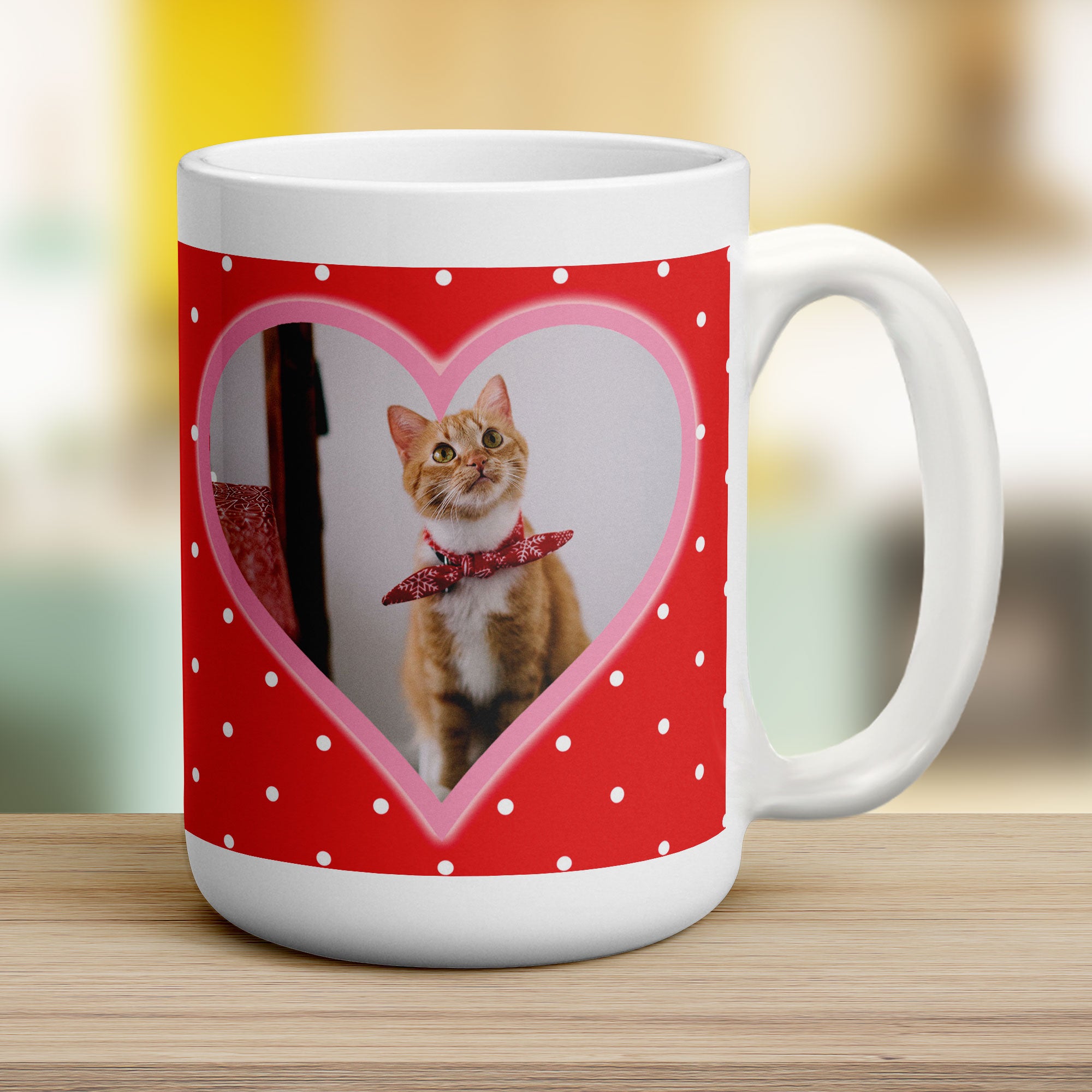 Red Polka Dot & Pink Heart Photo Mug