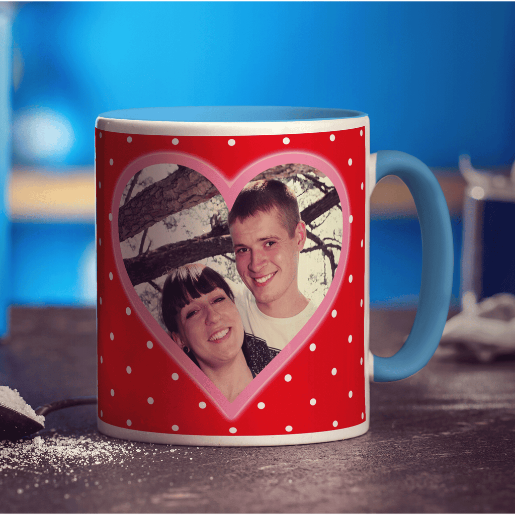 Red Polka Dot & Pink Heart Photo Mug - Standard 330ml (11oz) / Blue