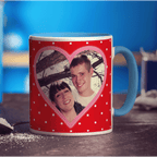 Red Polka Dot & Pink Heart Photo Mug - Standard 330ml (11oz) / Blue