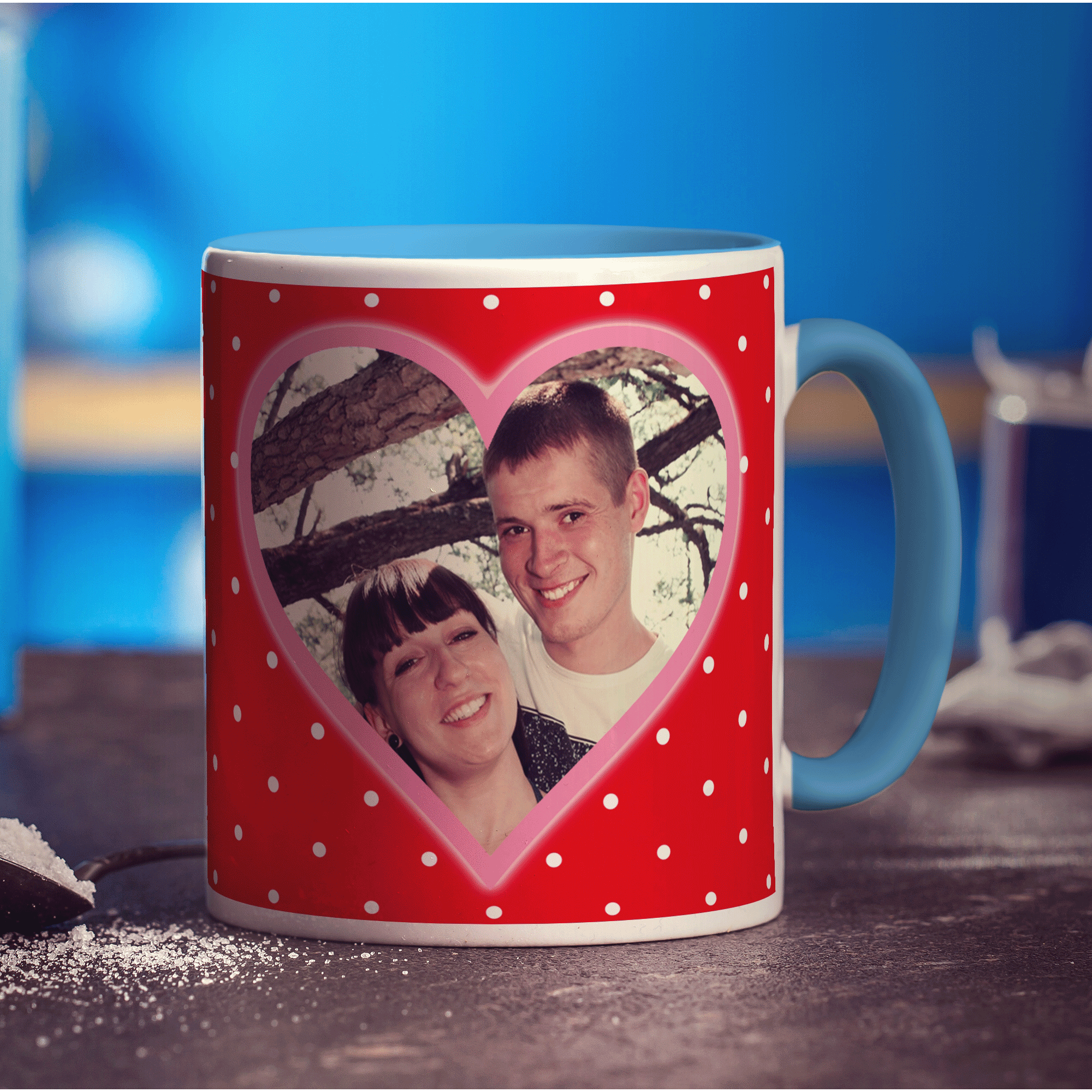 Red Polka Dot & Pink Heart Photo Mug