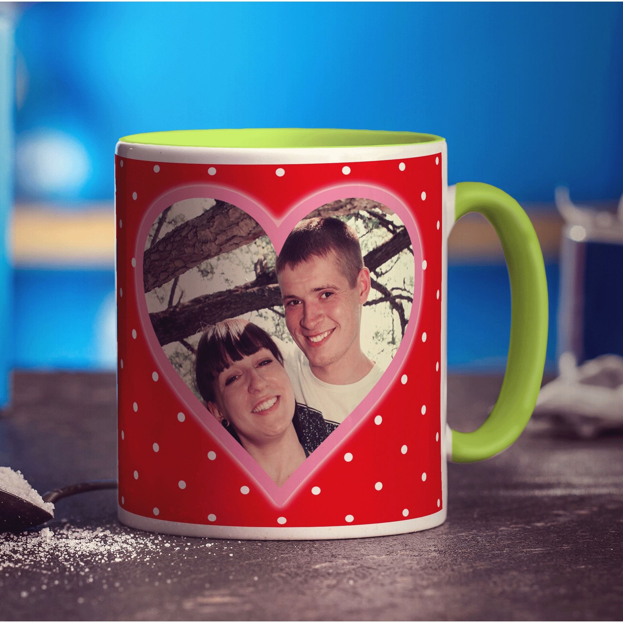 Red Polka Dot & Pink Heart Photo Mug