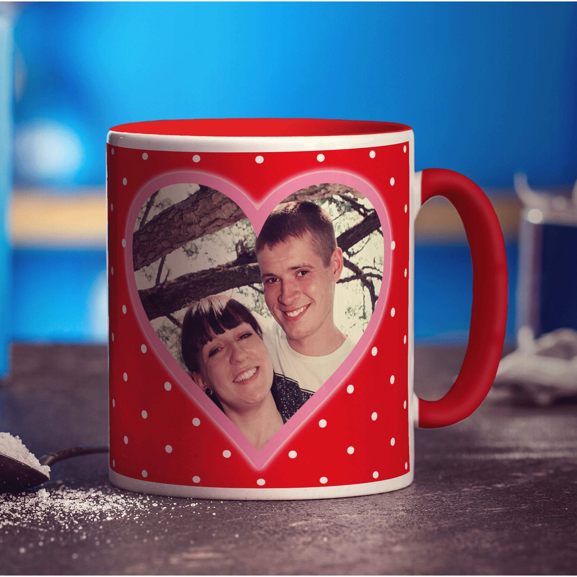 Red Polka Dot & Pink Heart Photo Mug