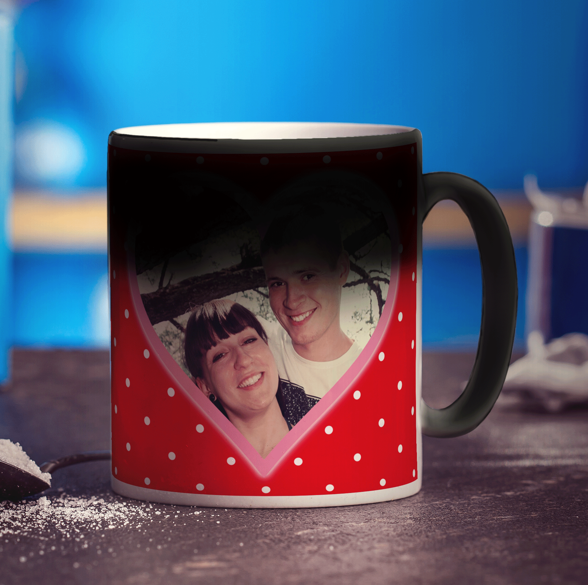 Red Polka Dot & Pink Heart Photo Mug
