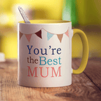"Best Mum" Personalised Mug - Bunting Design - Standard 330ml (11oz) / Yellow