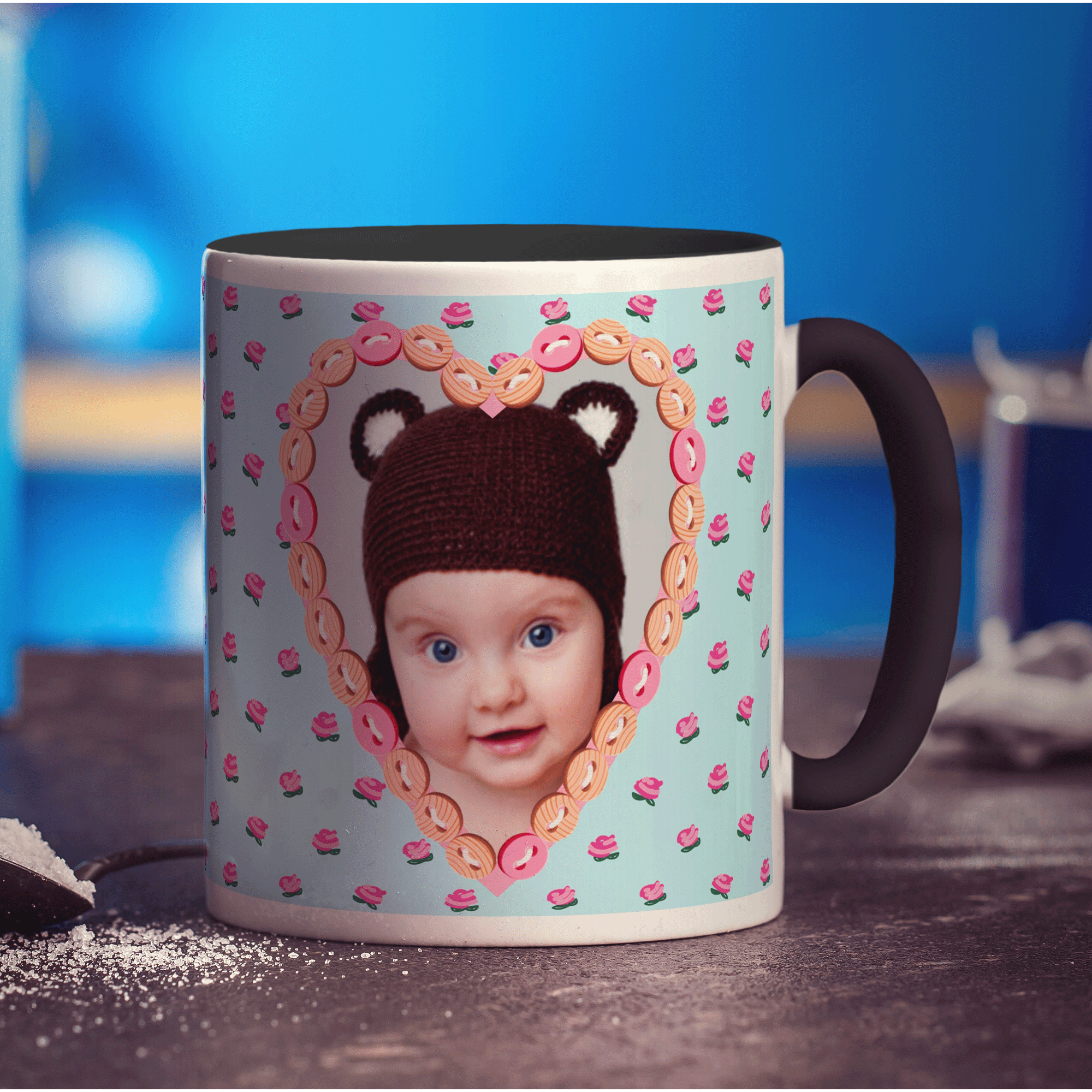 Shabby Chic Button Heart Photo Mug