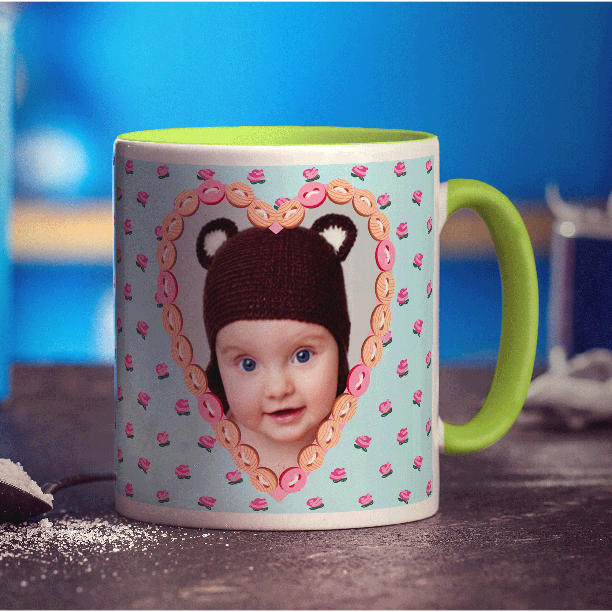 Shabby Chic Button Heart Photo Mug