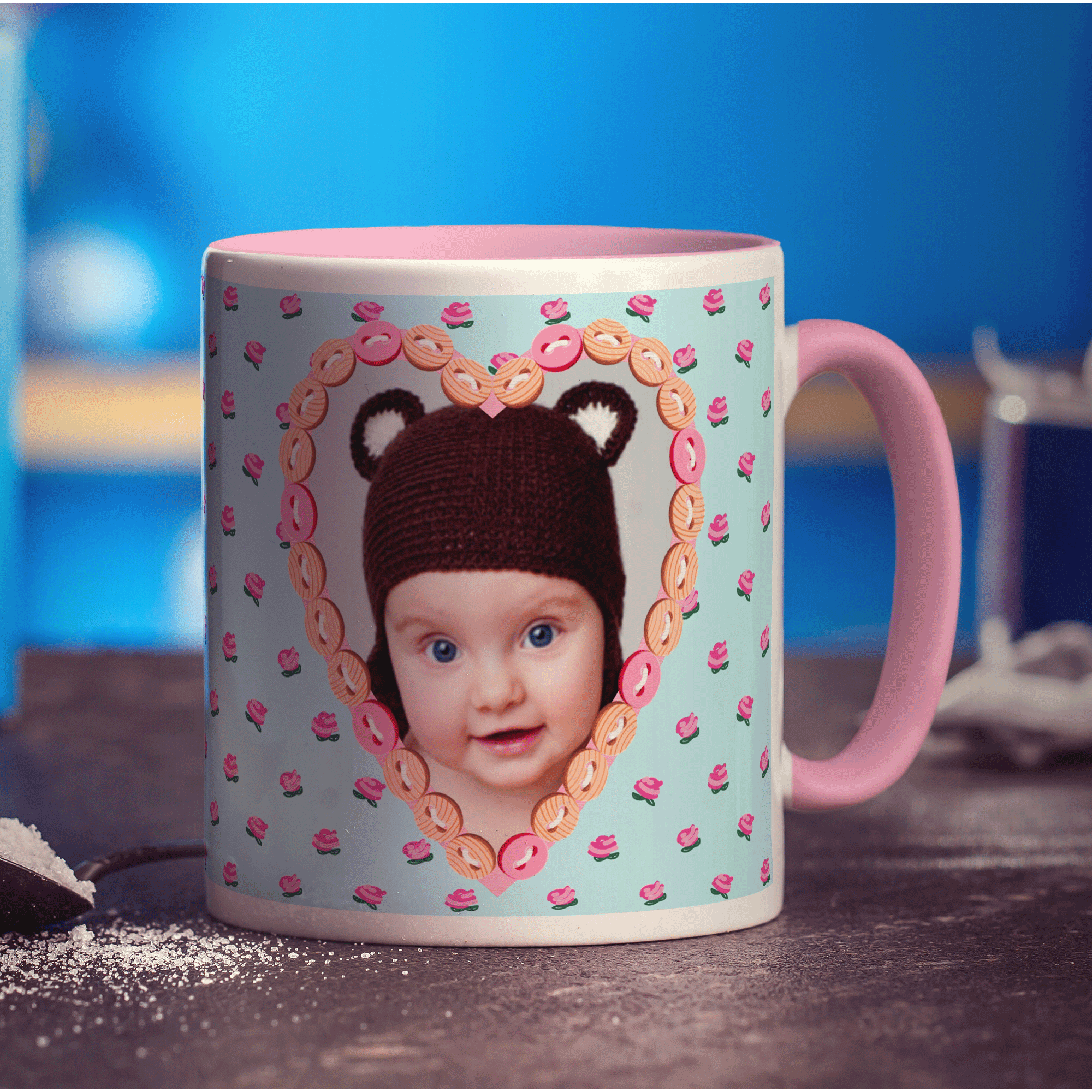 Shabby Chic Button Heart Photo Mug