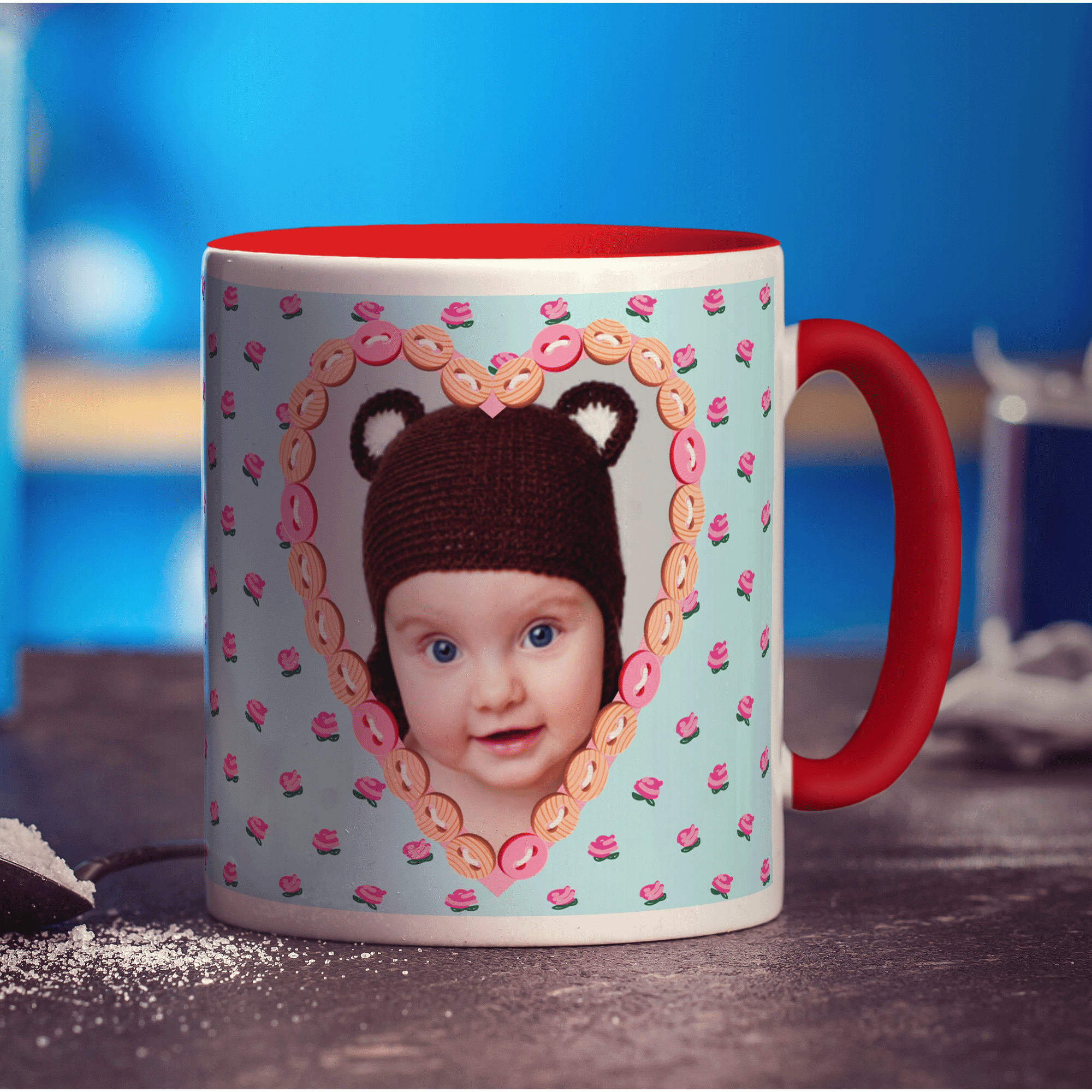 Shabby Chic Button Heart Photo Mug