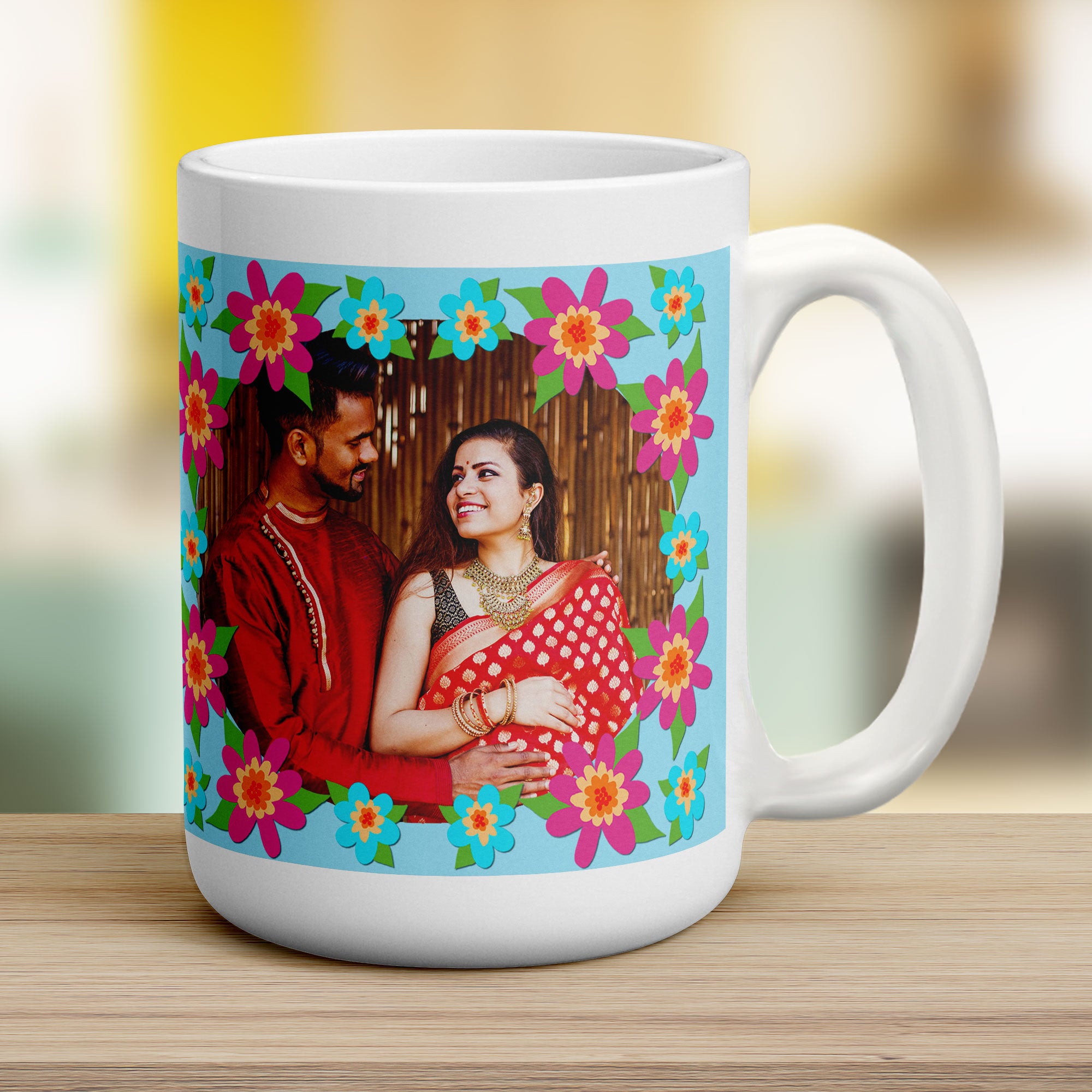 Colourful Flower Frame Photo Mug