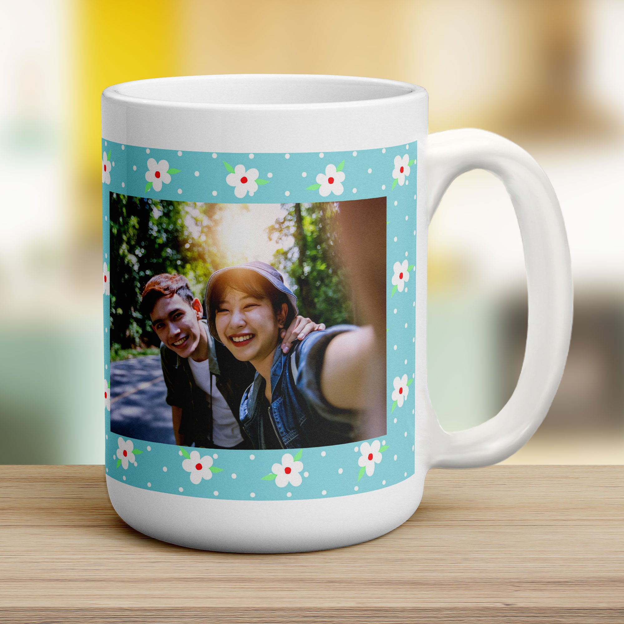 Blue Floral Photo Mug