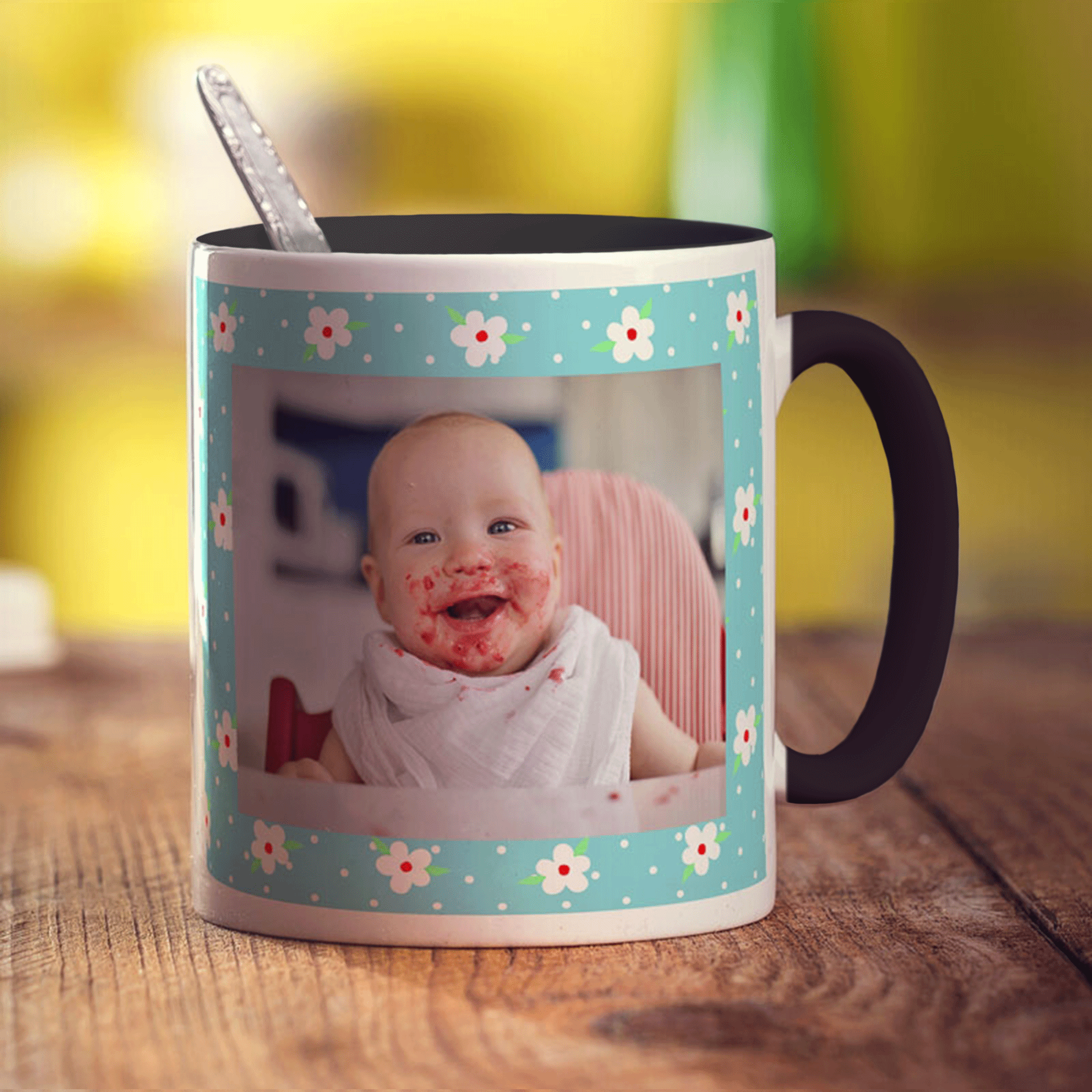 Blue Floral Photo Mug
