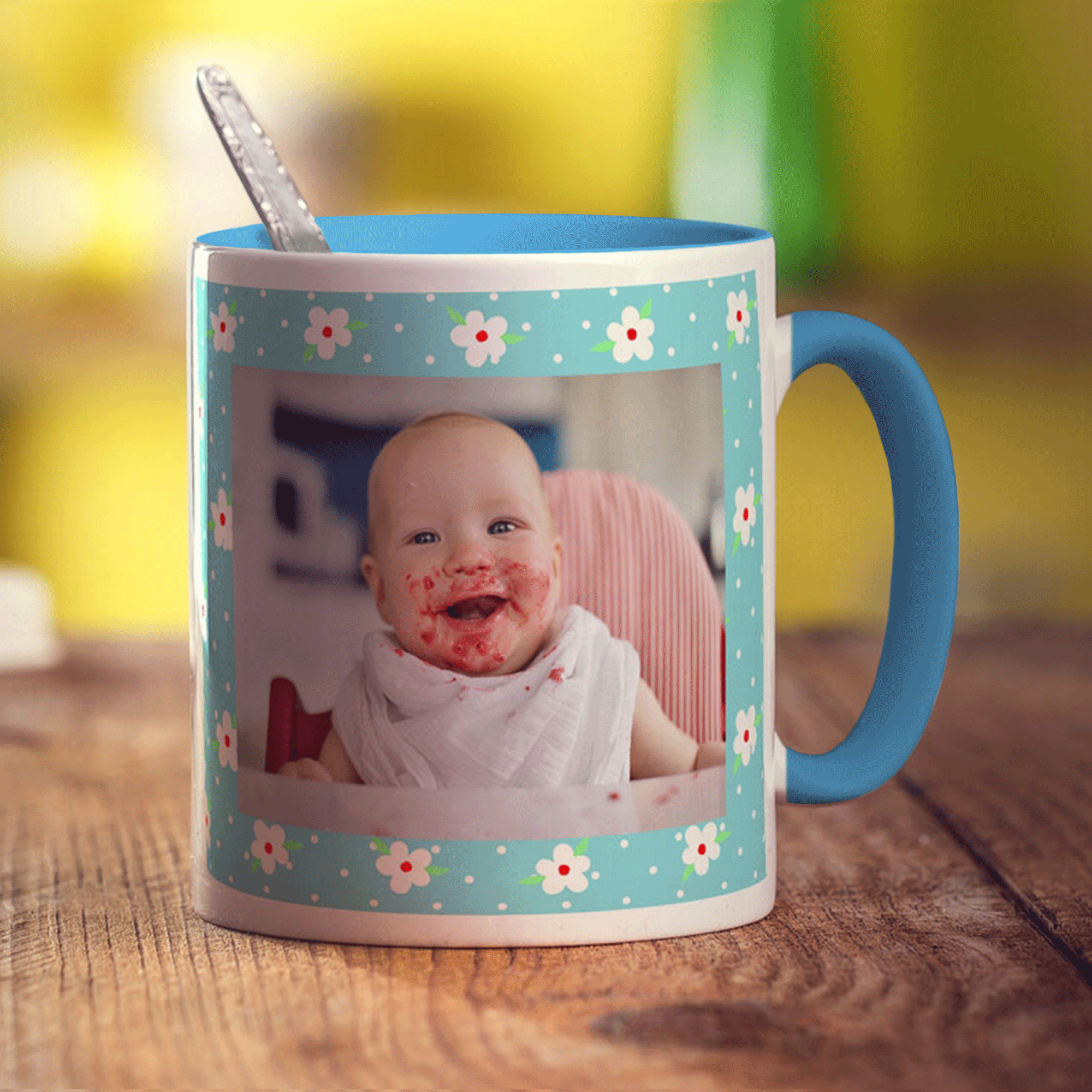 Blue Floral Photo Mug