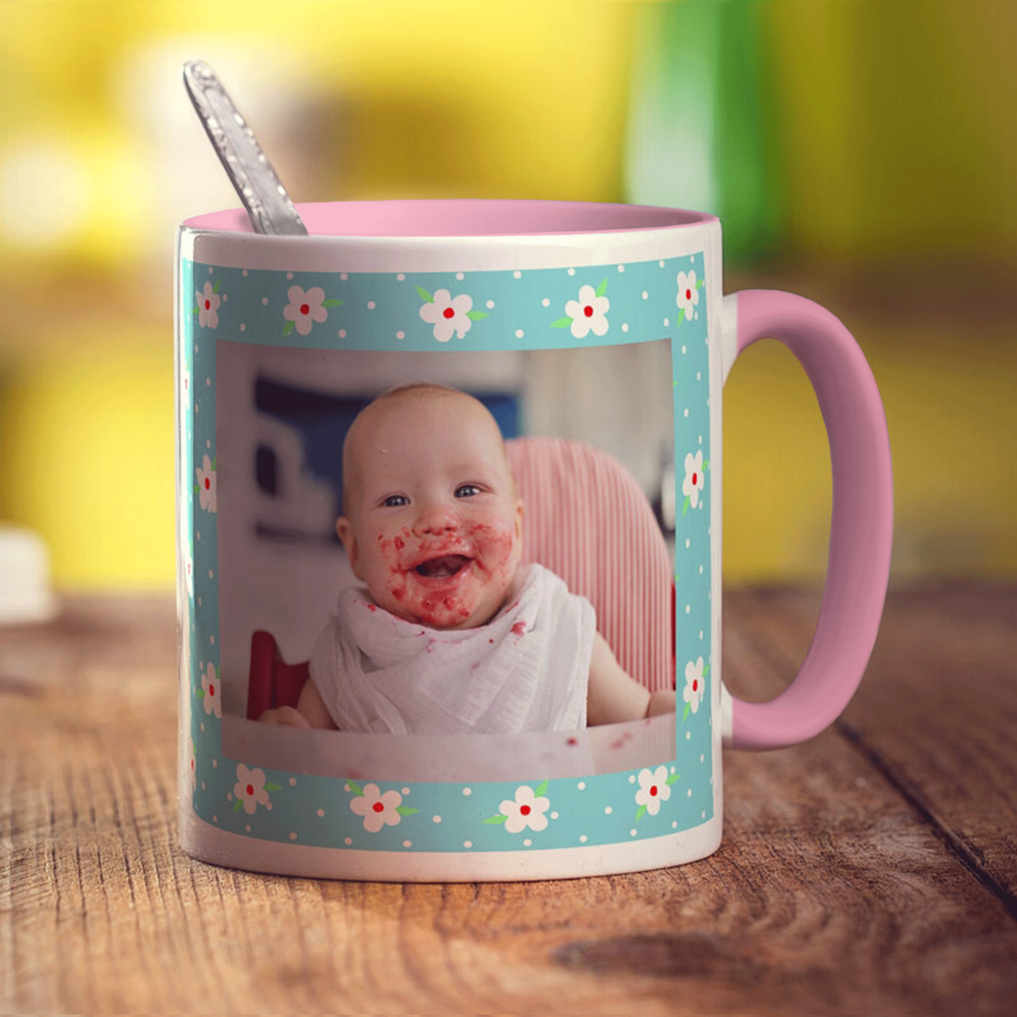 Blue Floral Photo Mug