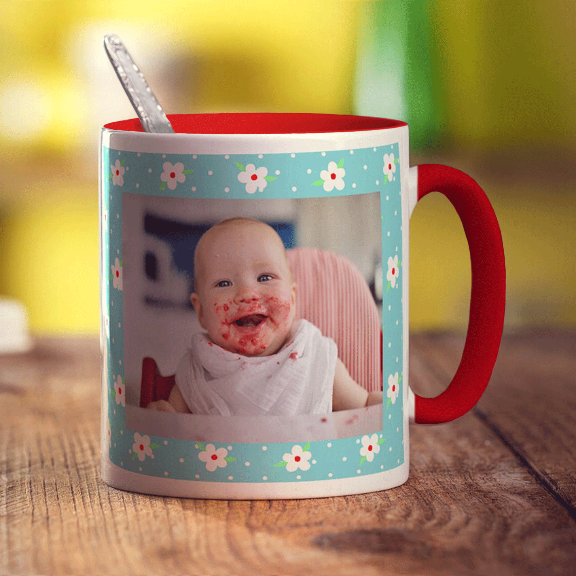 Blue Floral Photo Mug