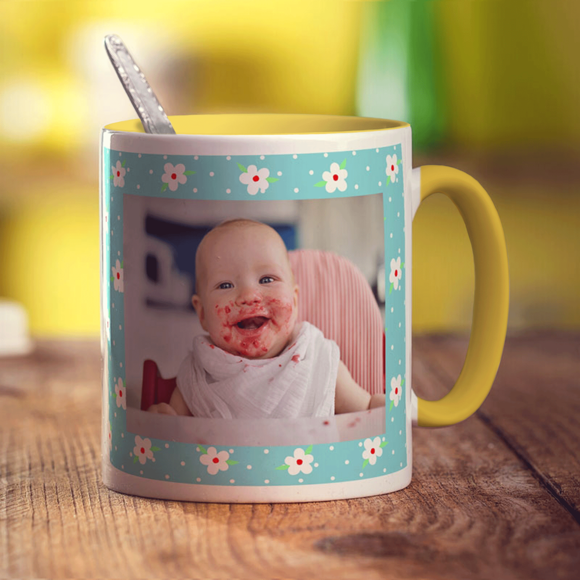 Blue Floral Photo Mug