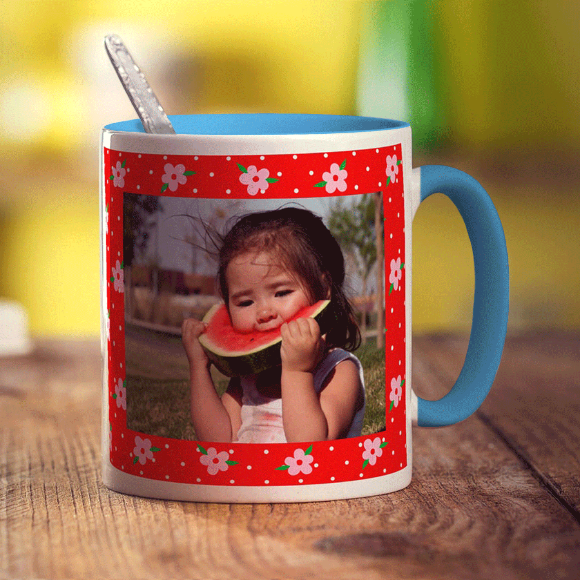 Red Floral Photo Mug
