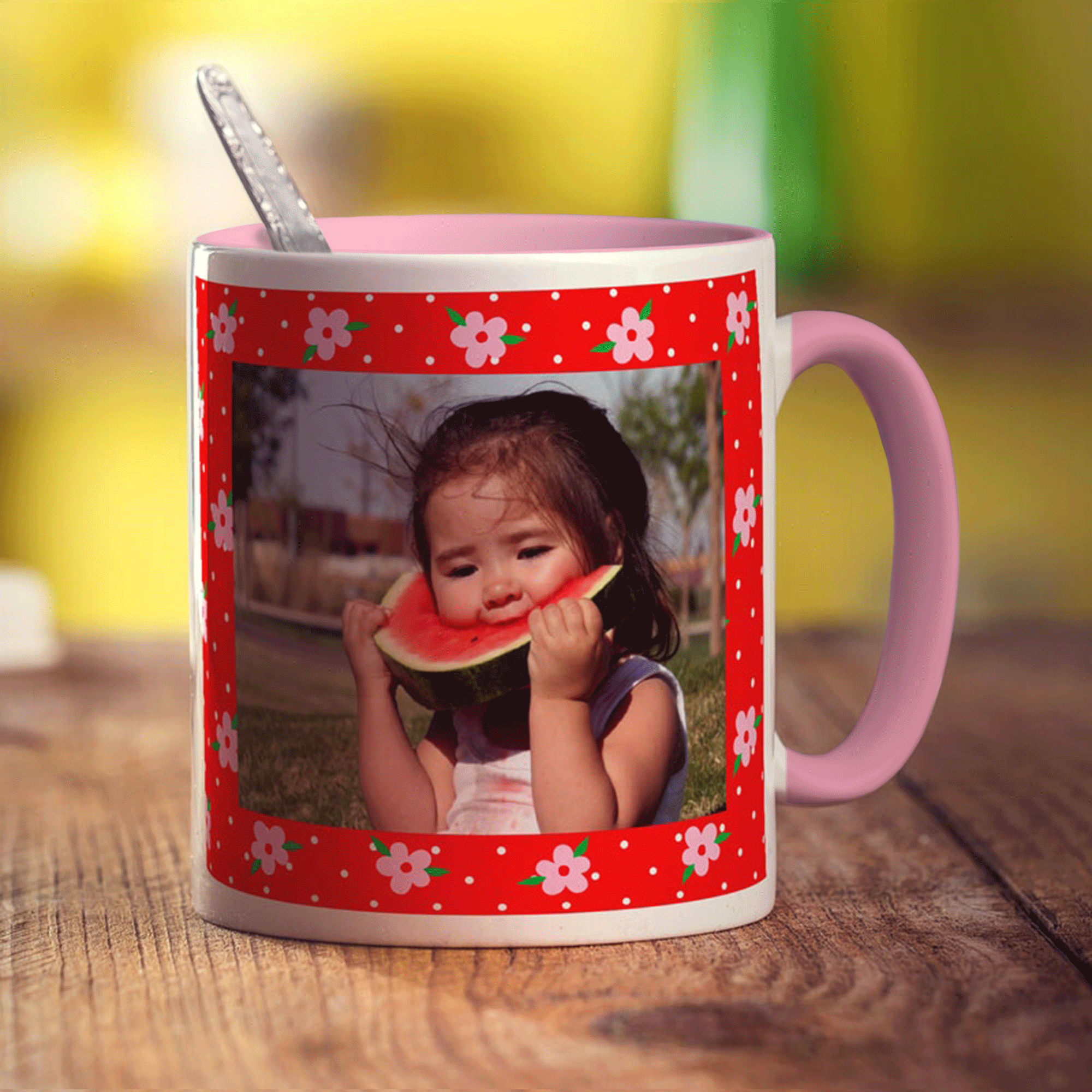 Red Floral Photo Mug