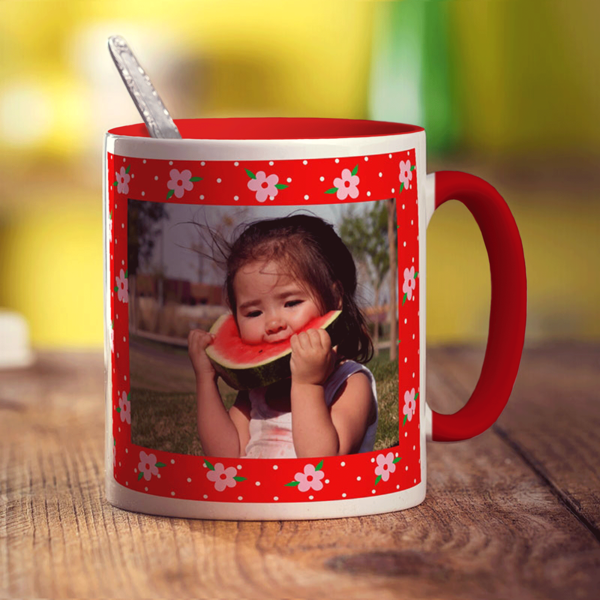 Red Floral Photo Mug