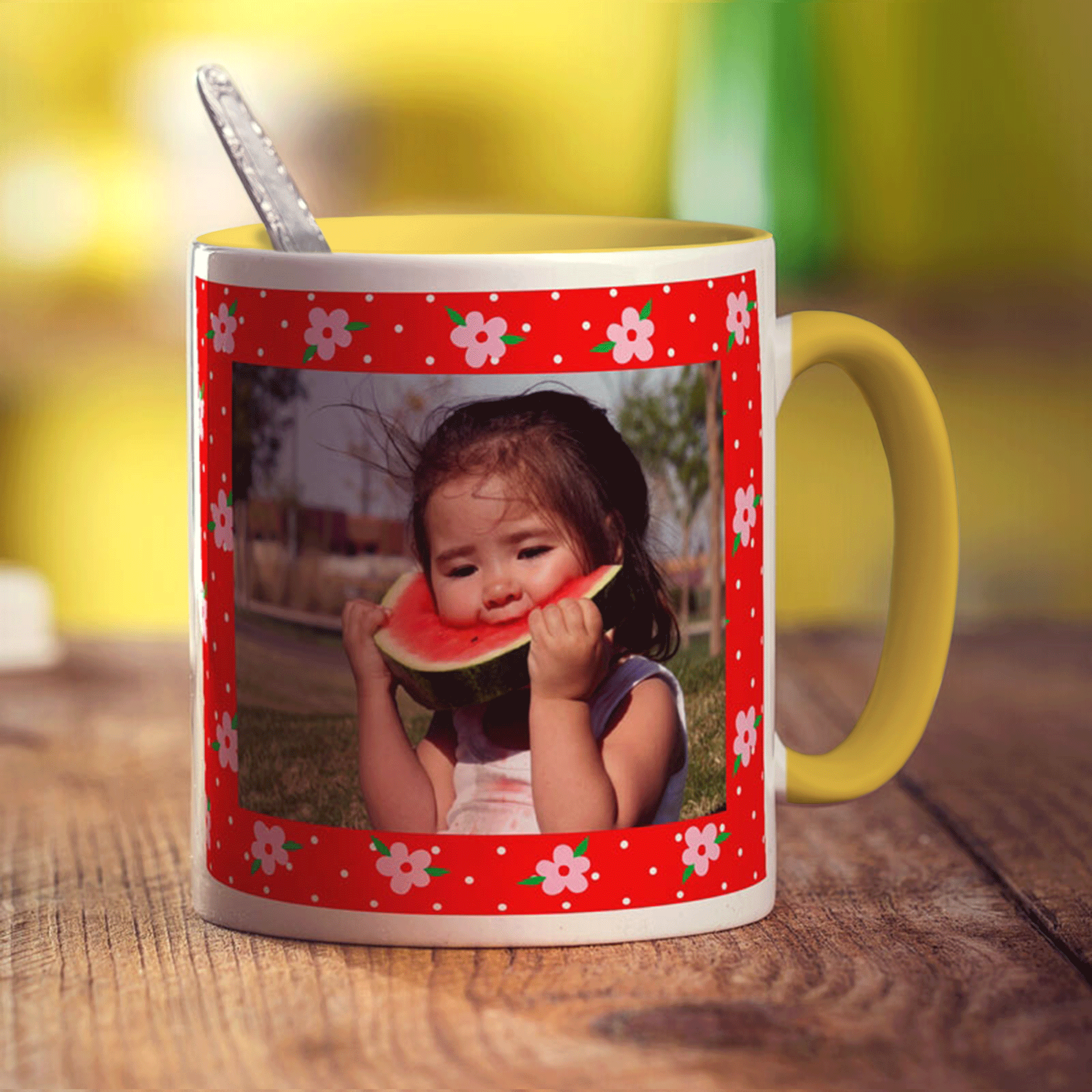 Red Floral Photo Mug