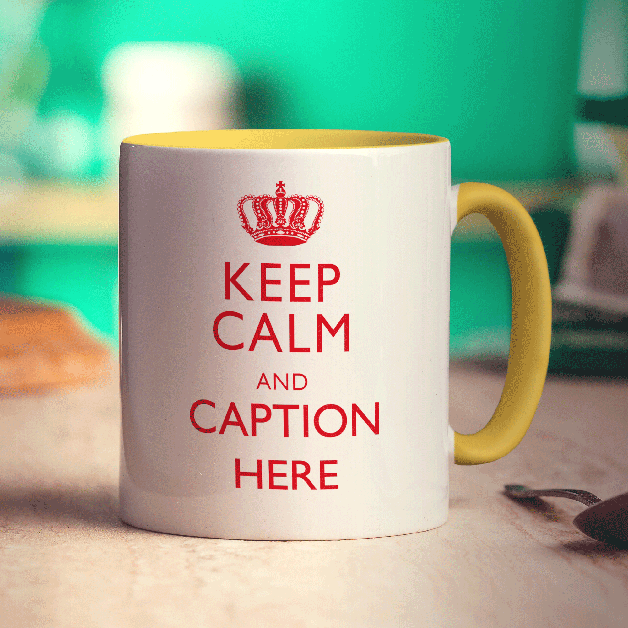 Keep Calm and "Any Caption" Mug - Red - Standard 330ml (11oz) / Yellow