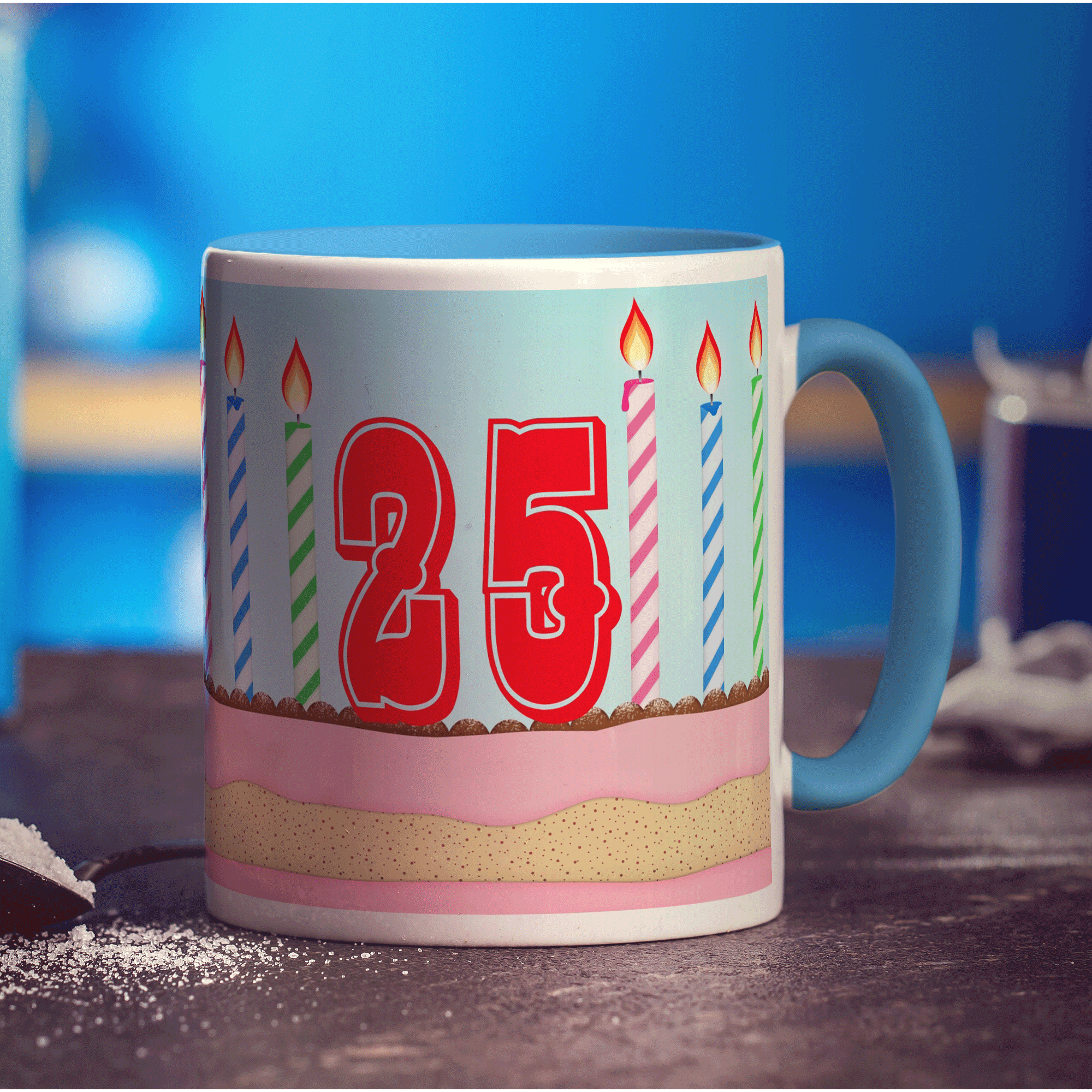 Cake and Candles Birthday Age Mug - Standard 330ml (11oz) / Blue