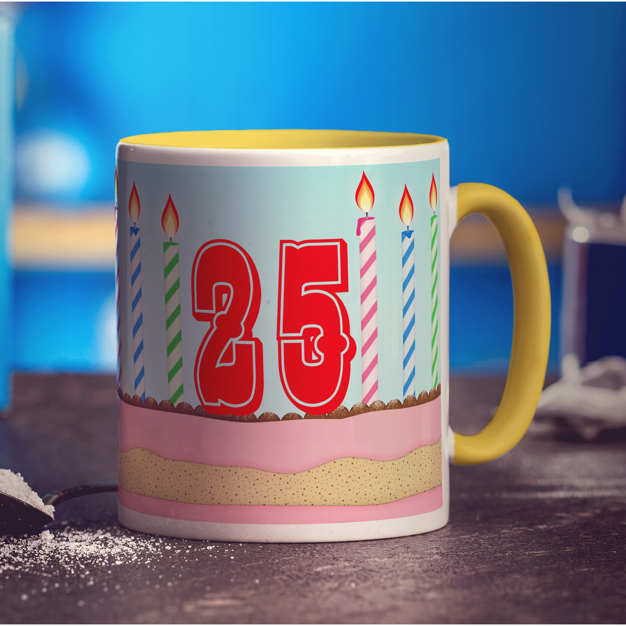 Cake and Candles Birthday Age Mug - Standard 330ml (11oz) / Yellow