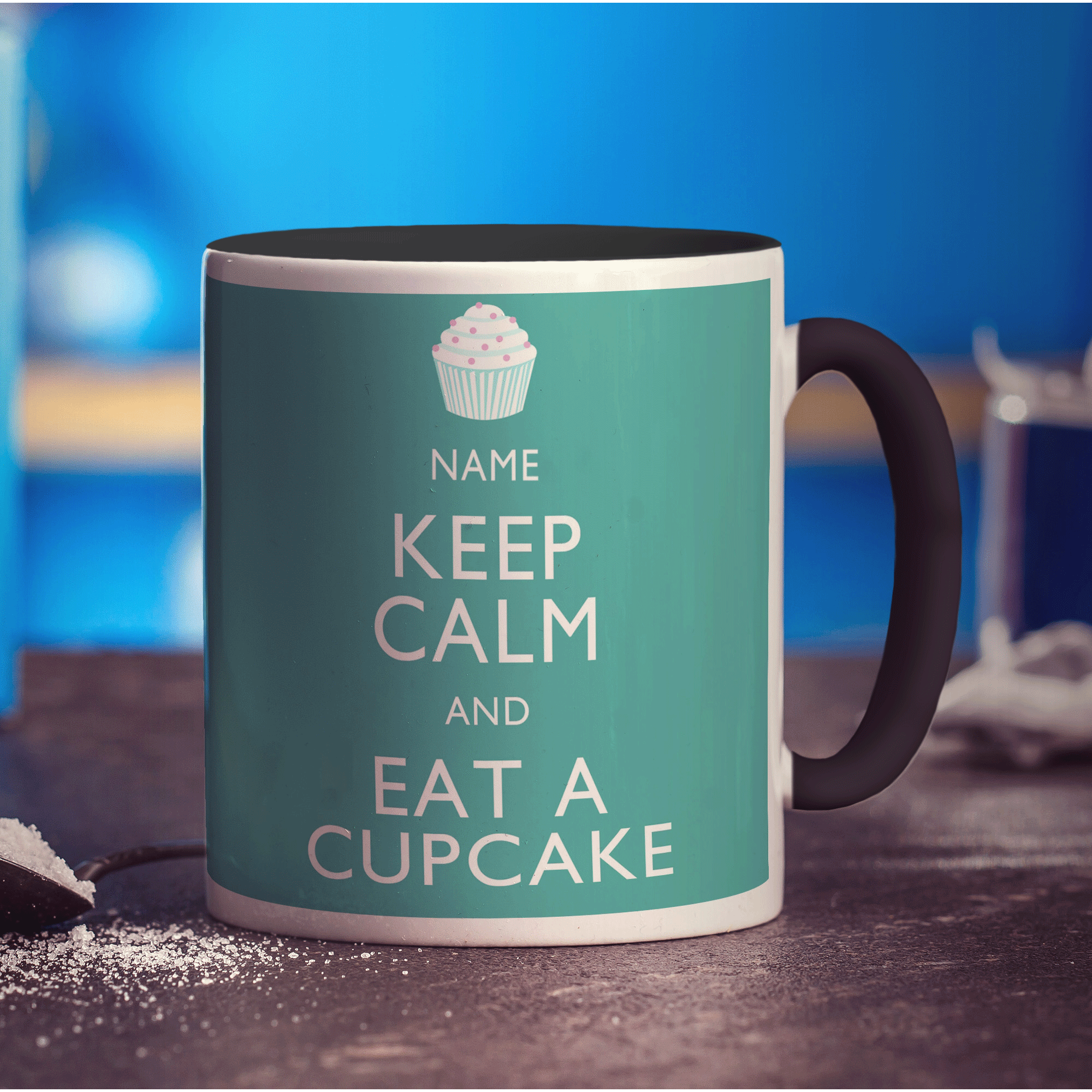 Keep Calm and Eat A Cupcake Personalised Mug - Standard 330ml (11oz) / Black