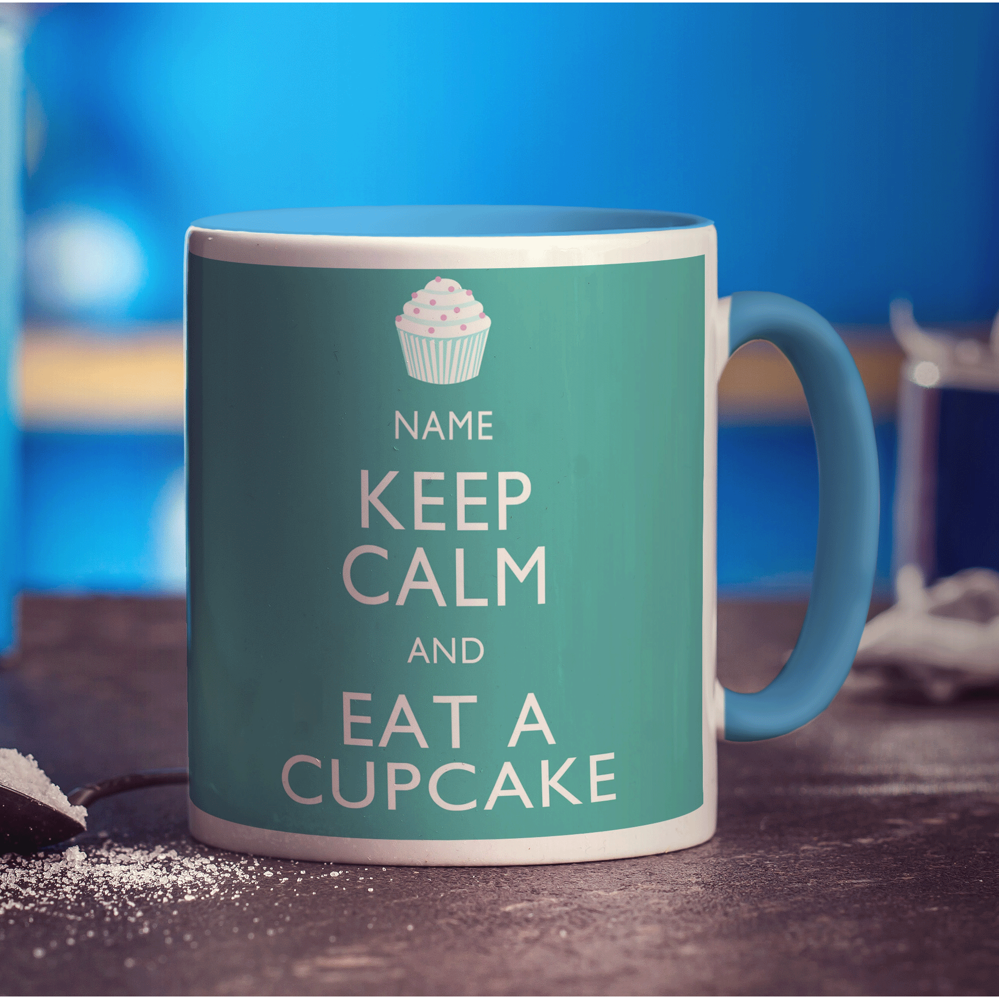 Keep Calm and Eat A Cupcake Personalised Mug - Standard 330ml (11oz) / Blue