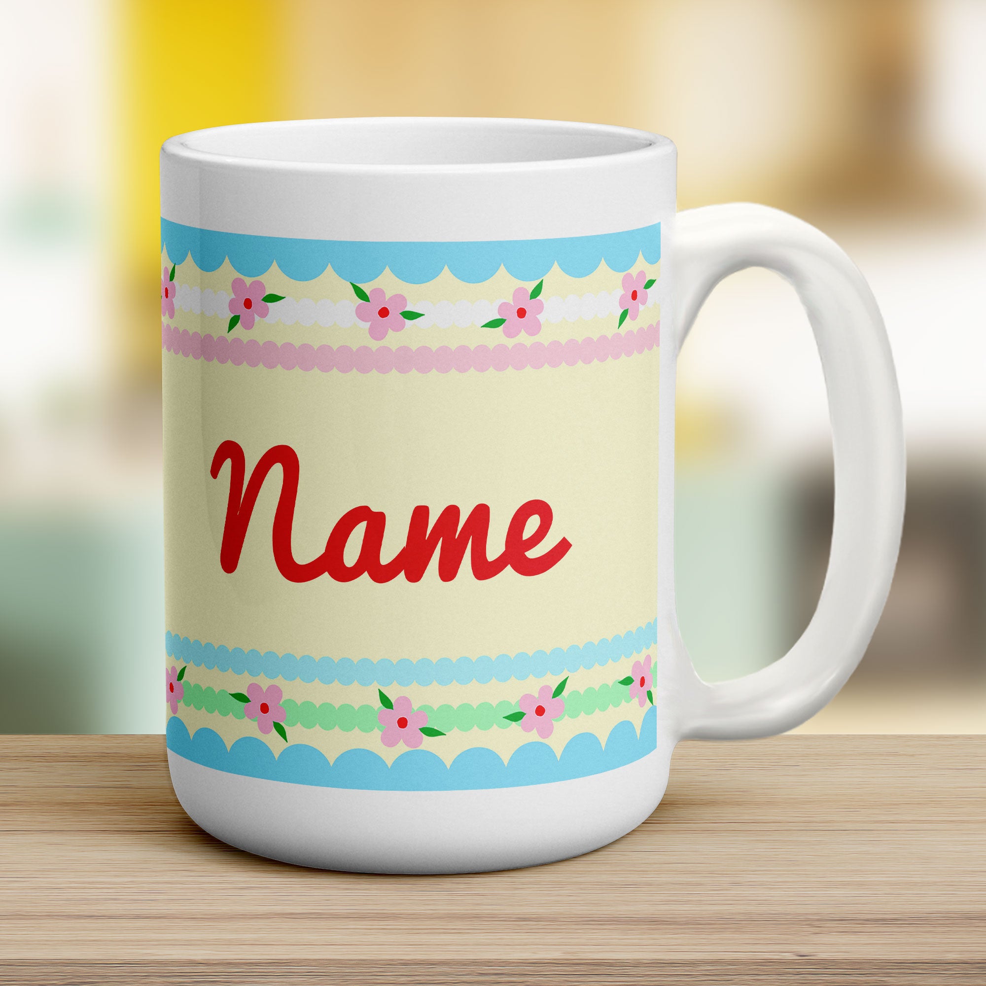 Pretty Stripes and Flowers Name Mug
