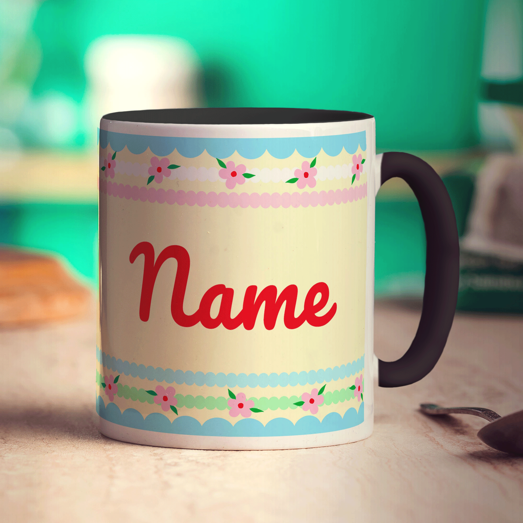 Pretty Stripes and Flowers Name Mug