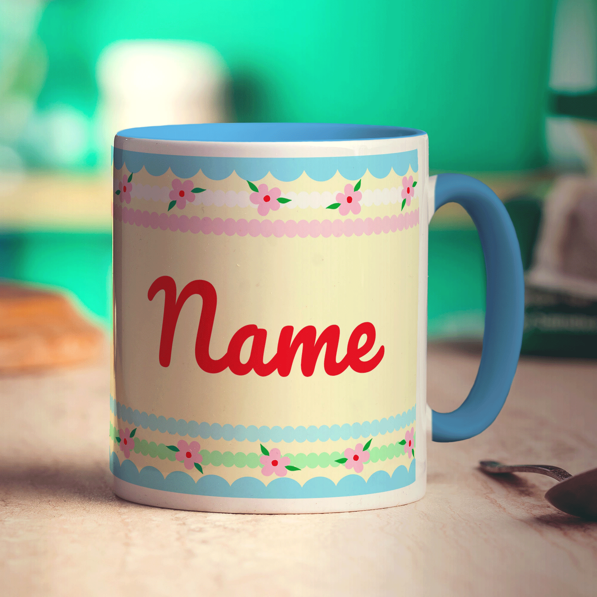 Pretty Stripes and Flowers Name Mug