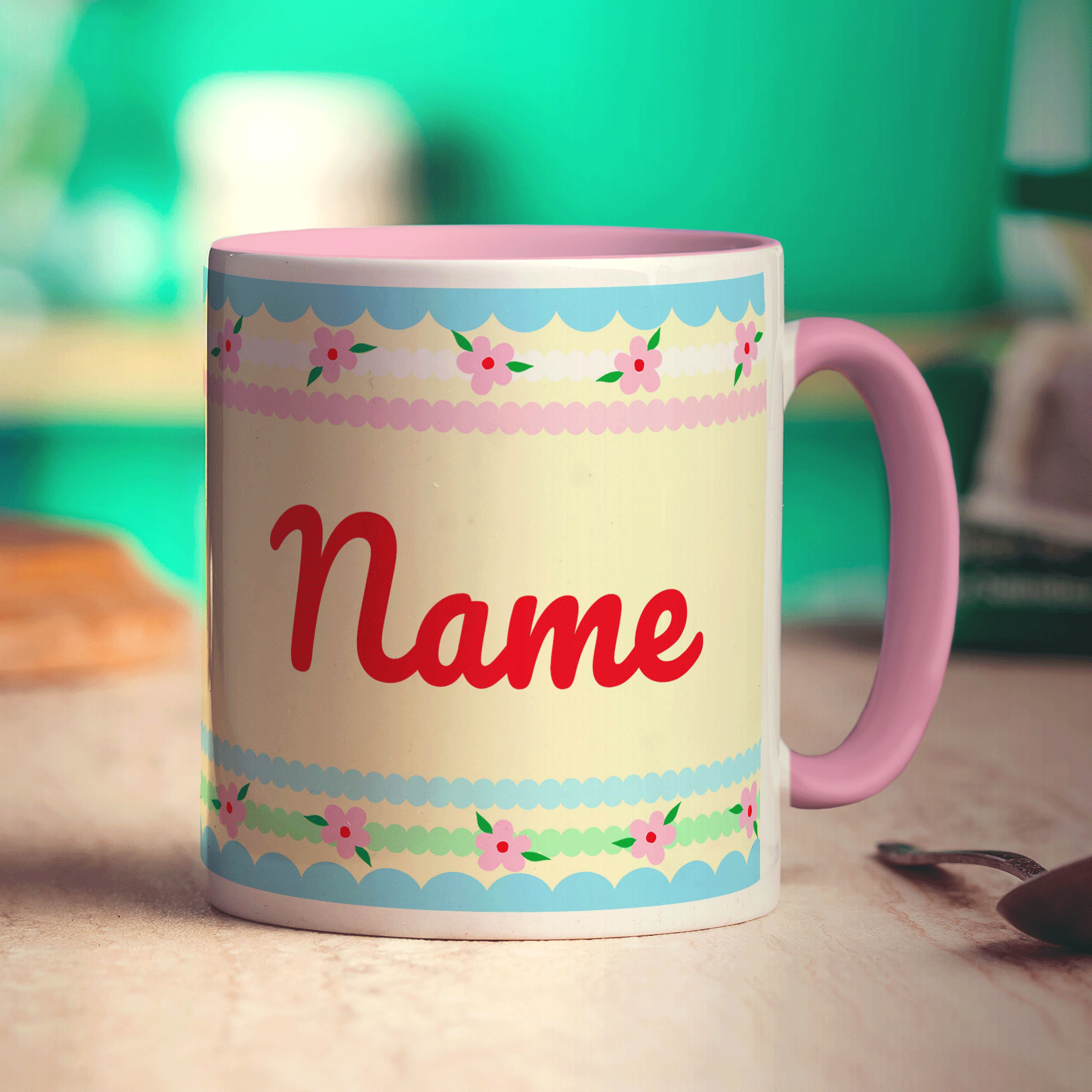 Pretty Stripes and Flowers Name Mug