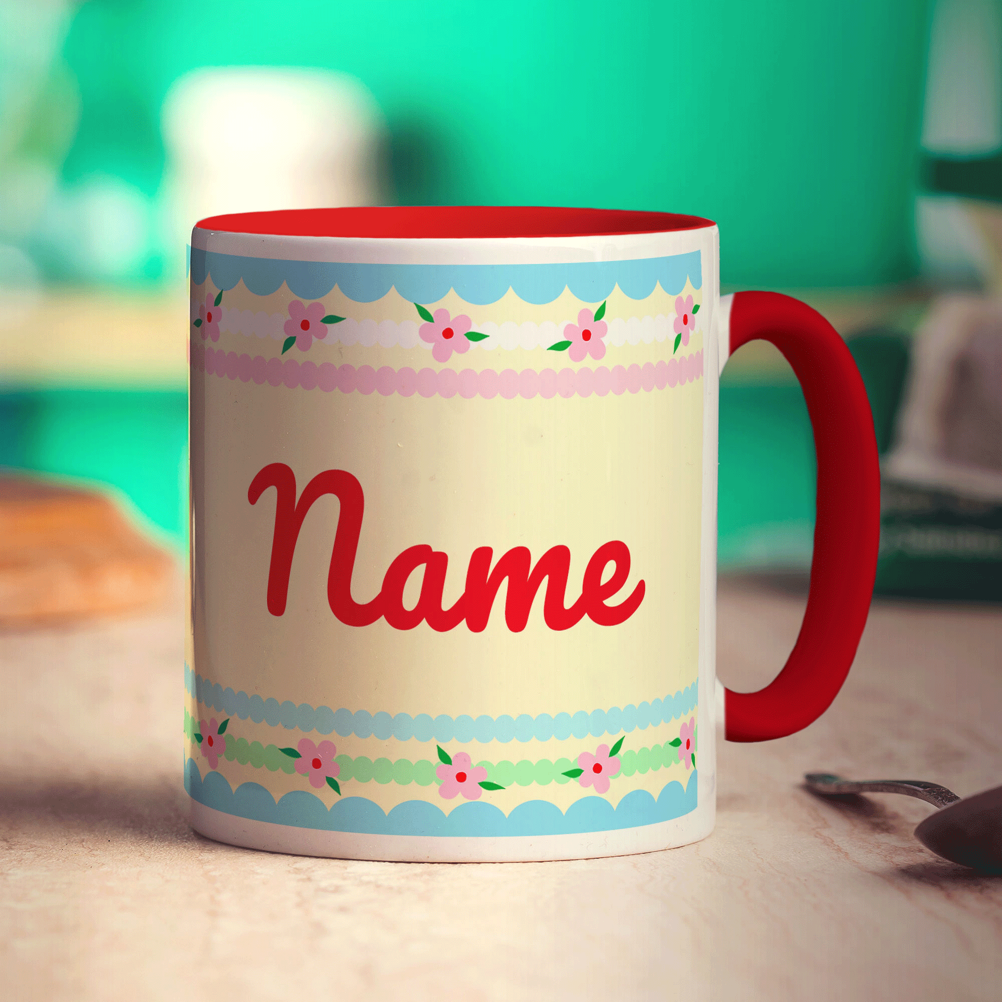 Pretty Stripes and Flowers Name Mug