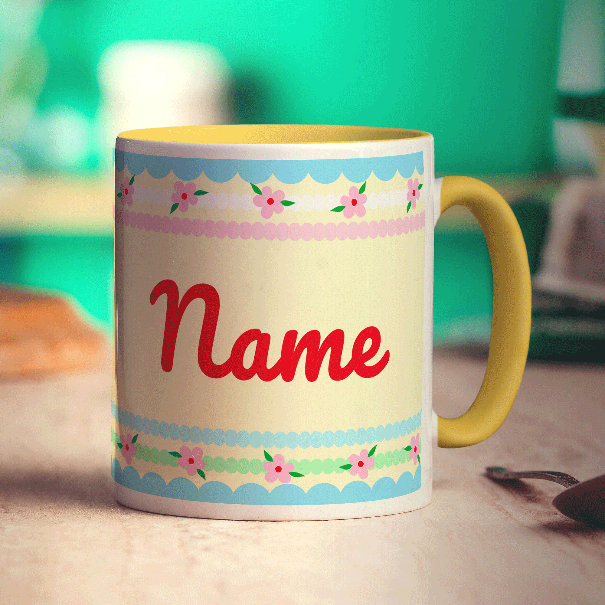Pretty Stripes and Flowers Name Mug