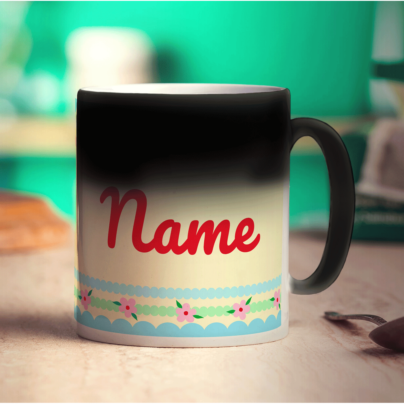 Pretty Stripes and Flowers Name Mug