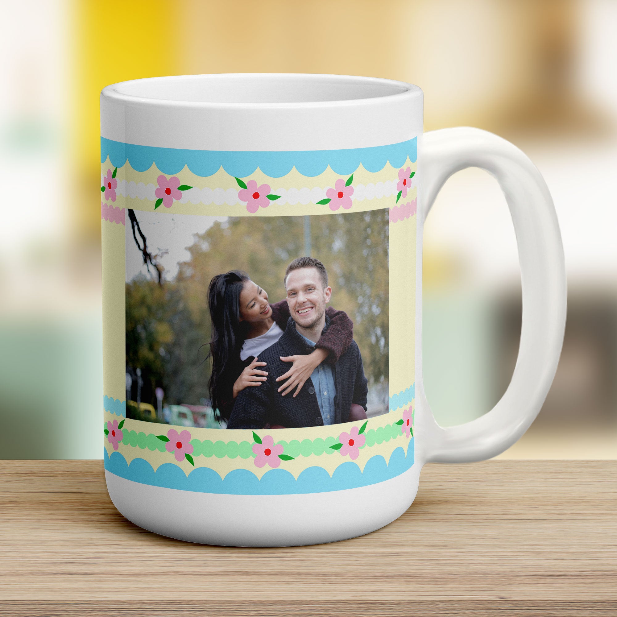 Pretty Stripes and Flowers Photo Mug